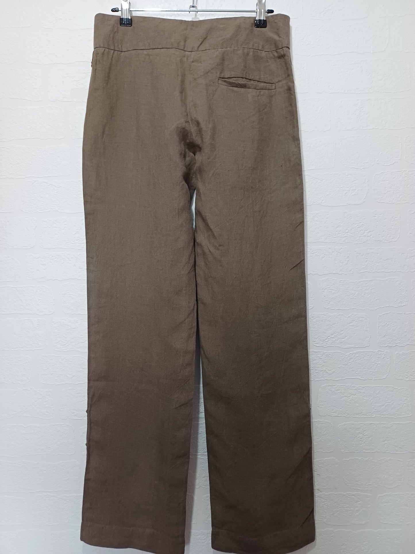 Joseph Brown-Green Linen Wide Leg Trousers Size S Approx. 30" Waist - Good Condition