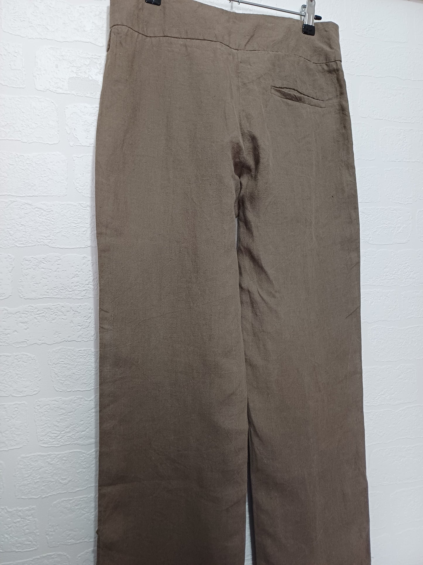 Joseph Brown-Green Linen Wide Leg Trousers Size S Approx. 30" Waist - Good Condition