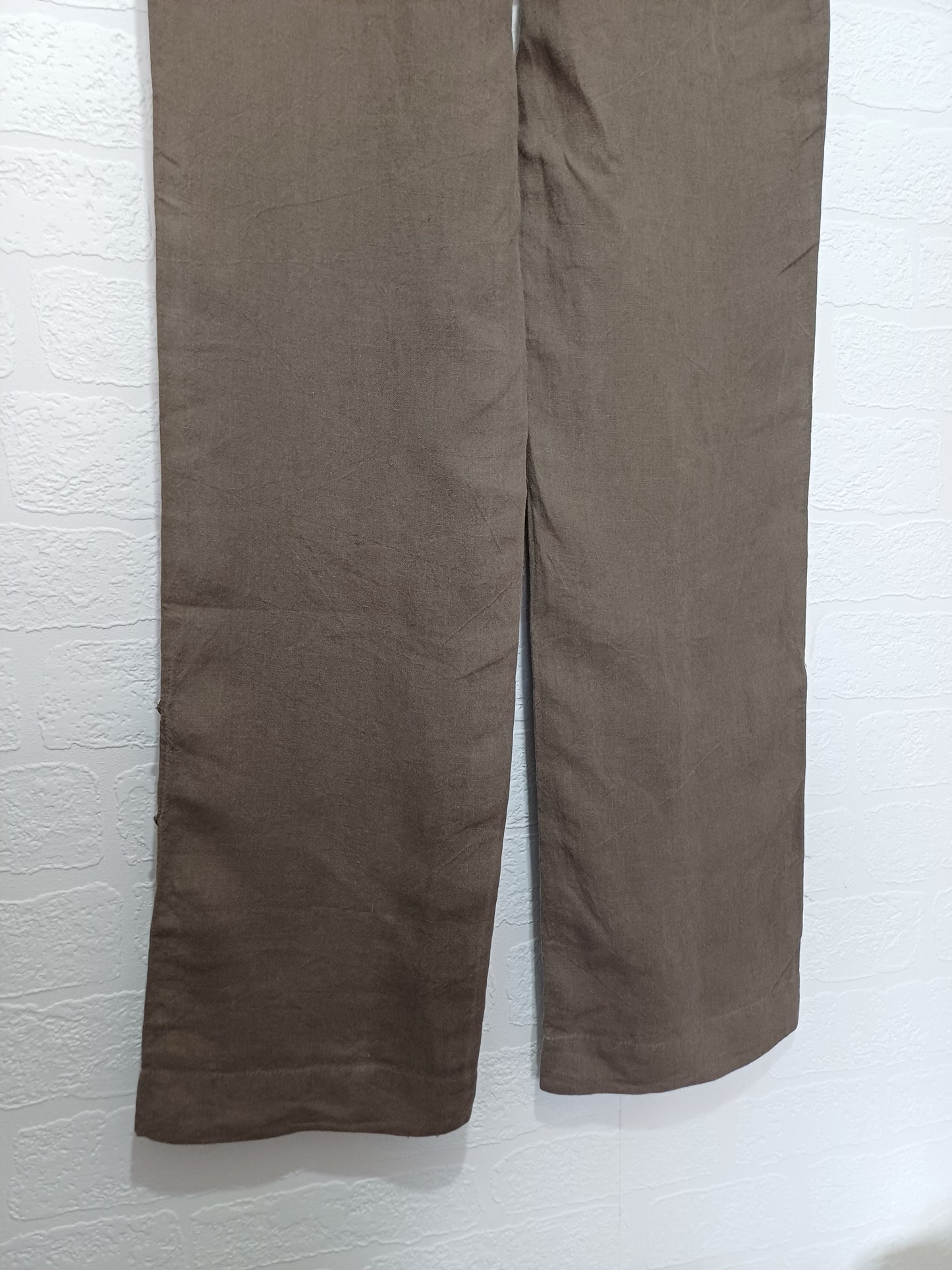 Joseph Brown-Green Linen Wide Leg Trousers Size S Approx. 30" Waist - Good Condition