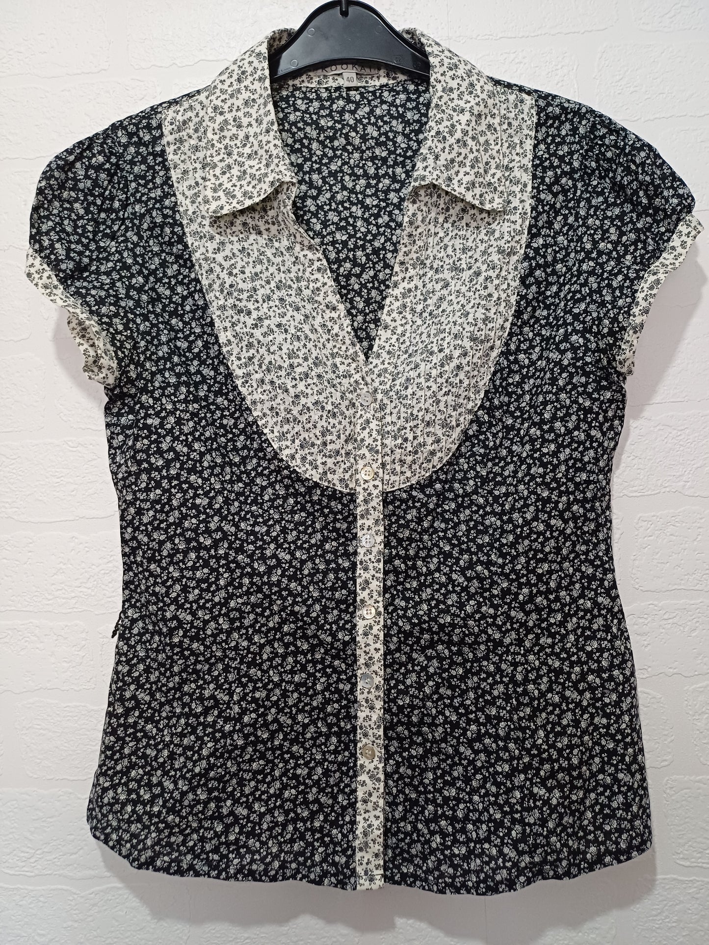 Kookai Black and White Floral Blouse Size 40 Approx. 17" PTP - Very Good Condition