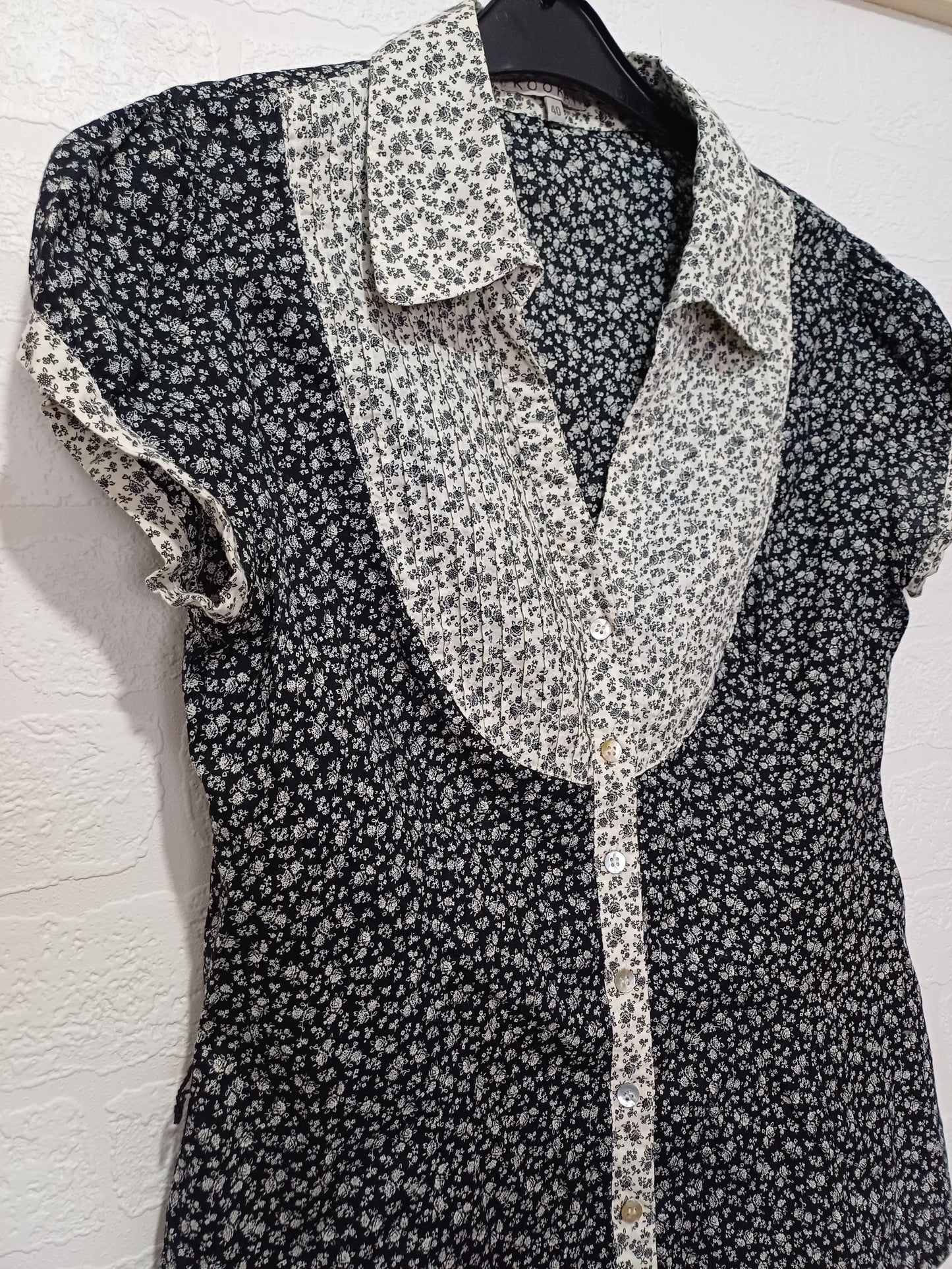 Kookai Black and White Floral Blouse Size 40 Approx. 17" PTP - Very Good Condition