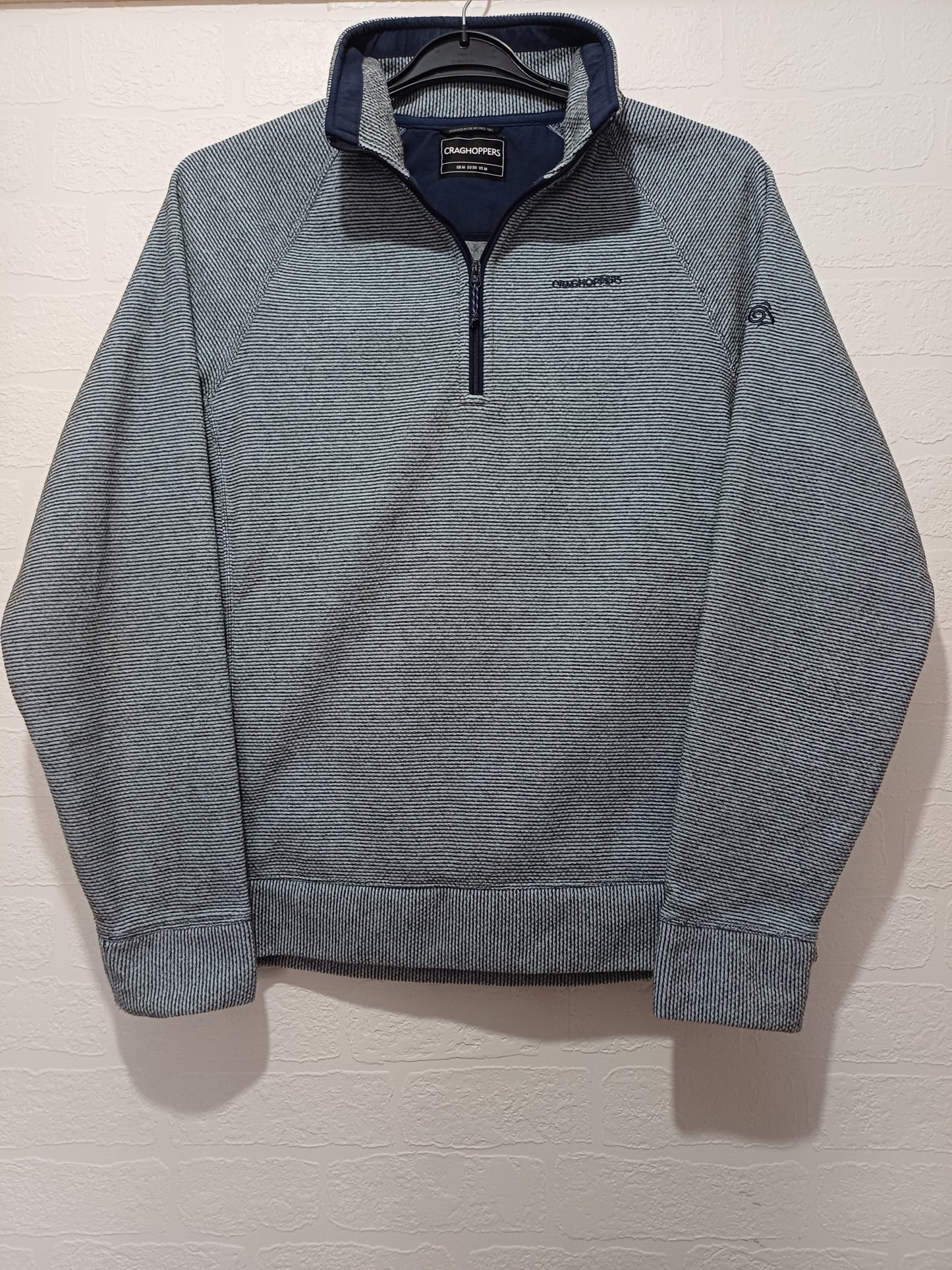 Men's Fleece Craghoppers Grey-Blue Quarter Zip Medium Approx. 23" PTP - Very Good Condition