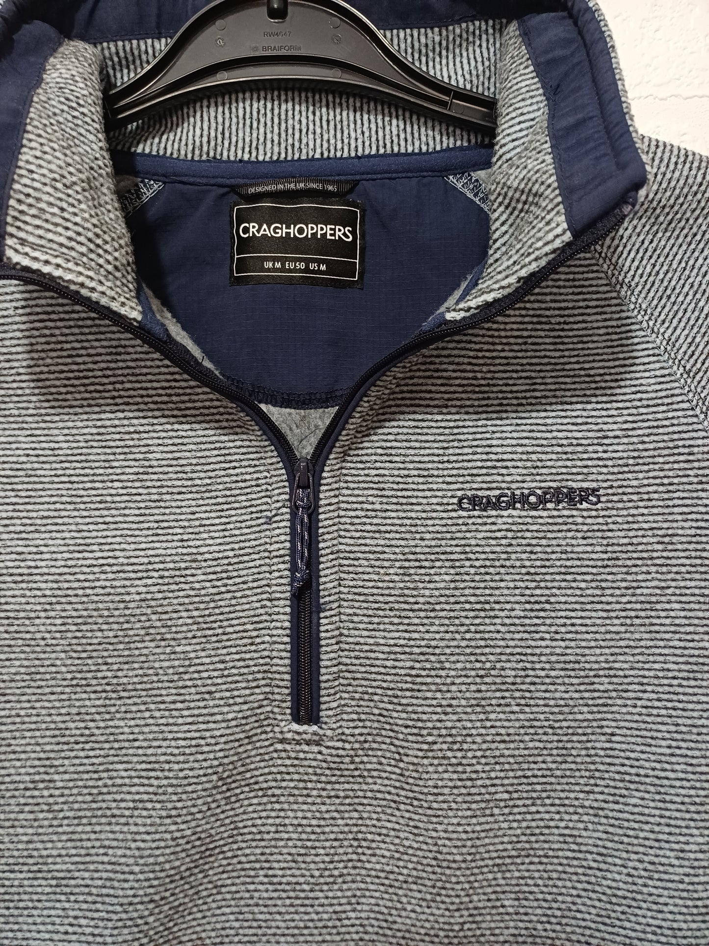 Men's Fleece Craghoppers Grey-Blue Quarter Zip Medium Approx. 23" PTP - Very Good Condition