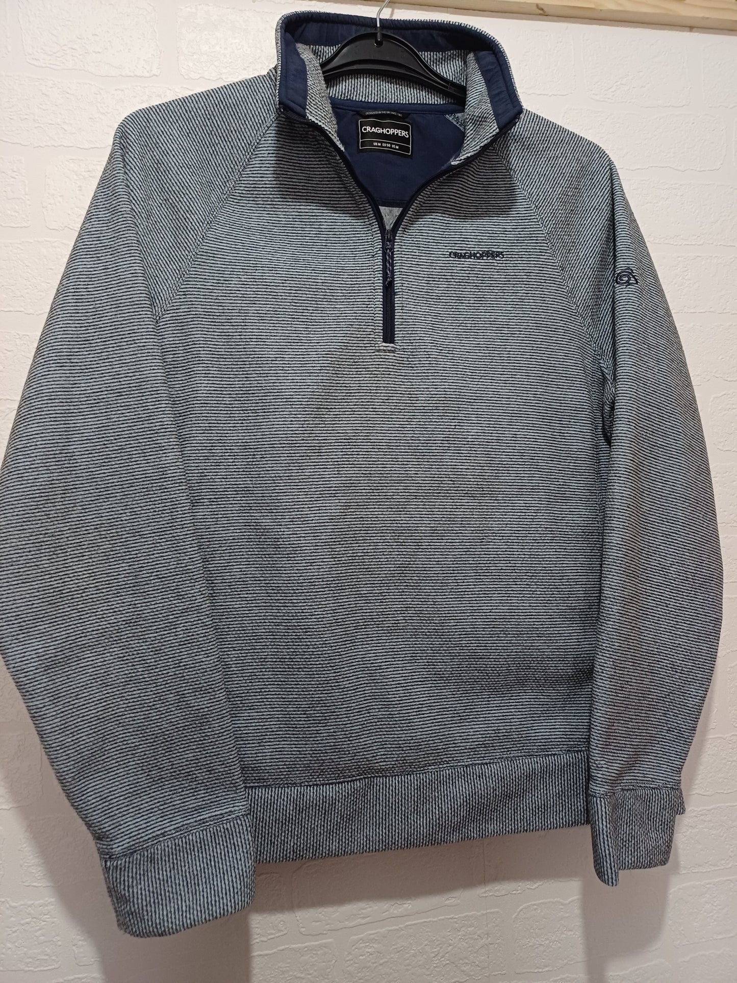 Men's Fleece Craghoppers Grey-Blue Quarter Zip Medium Approx. 23" PTP - Very Good Condition