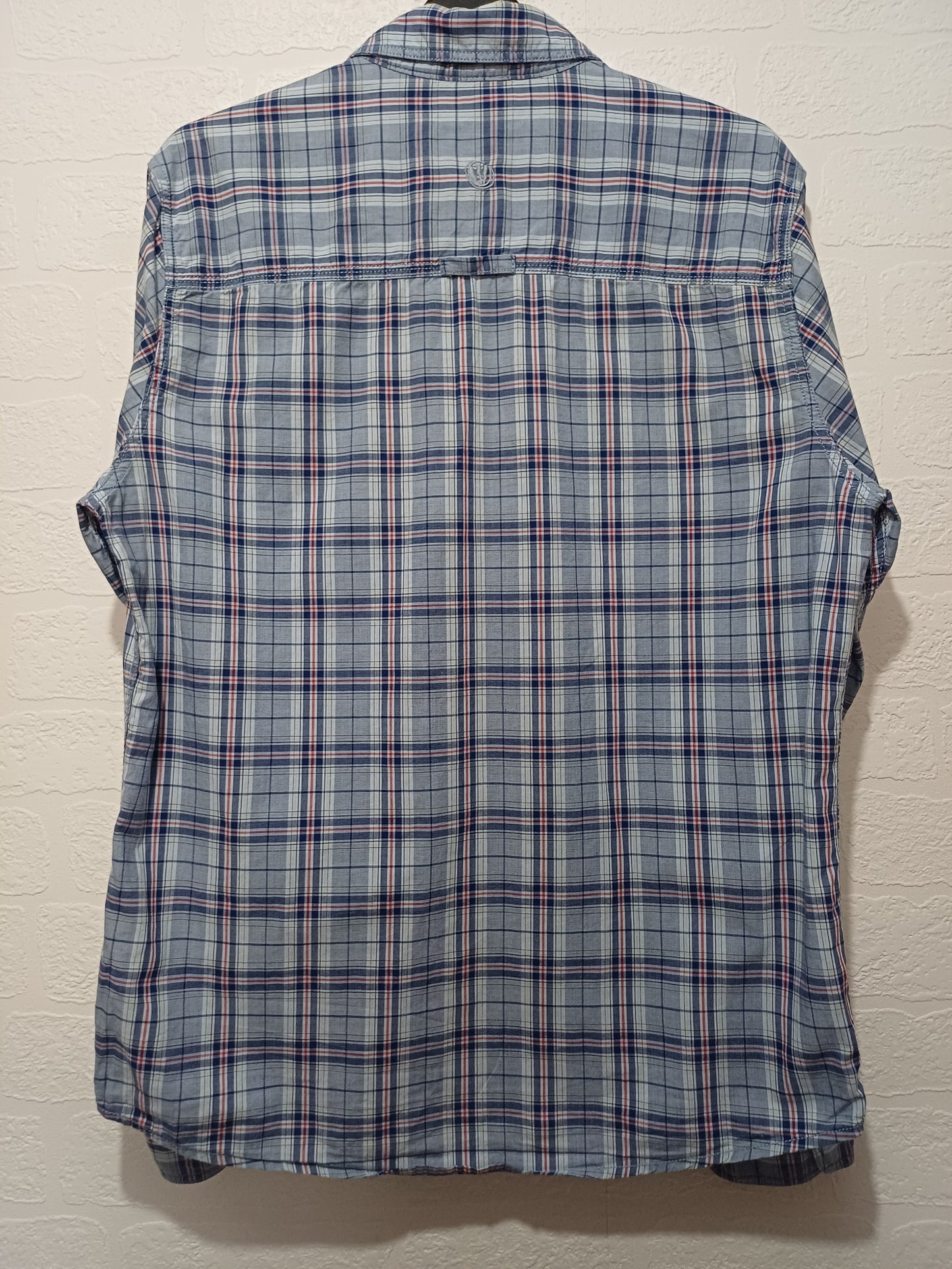 Men's Shirt Blue Check Classic Fit Long Sleeve Small Approx. 20" PTP - Very Good Condition