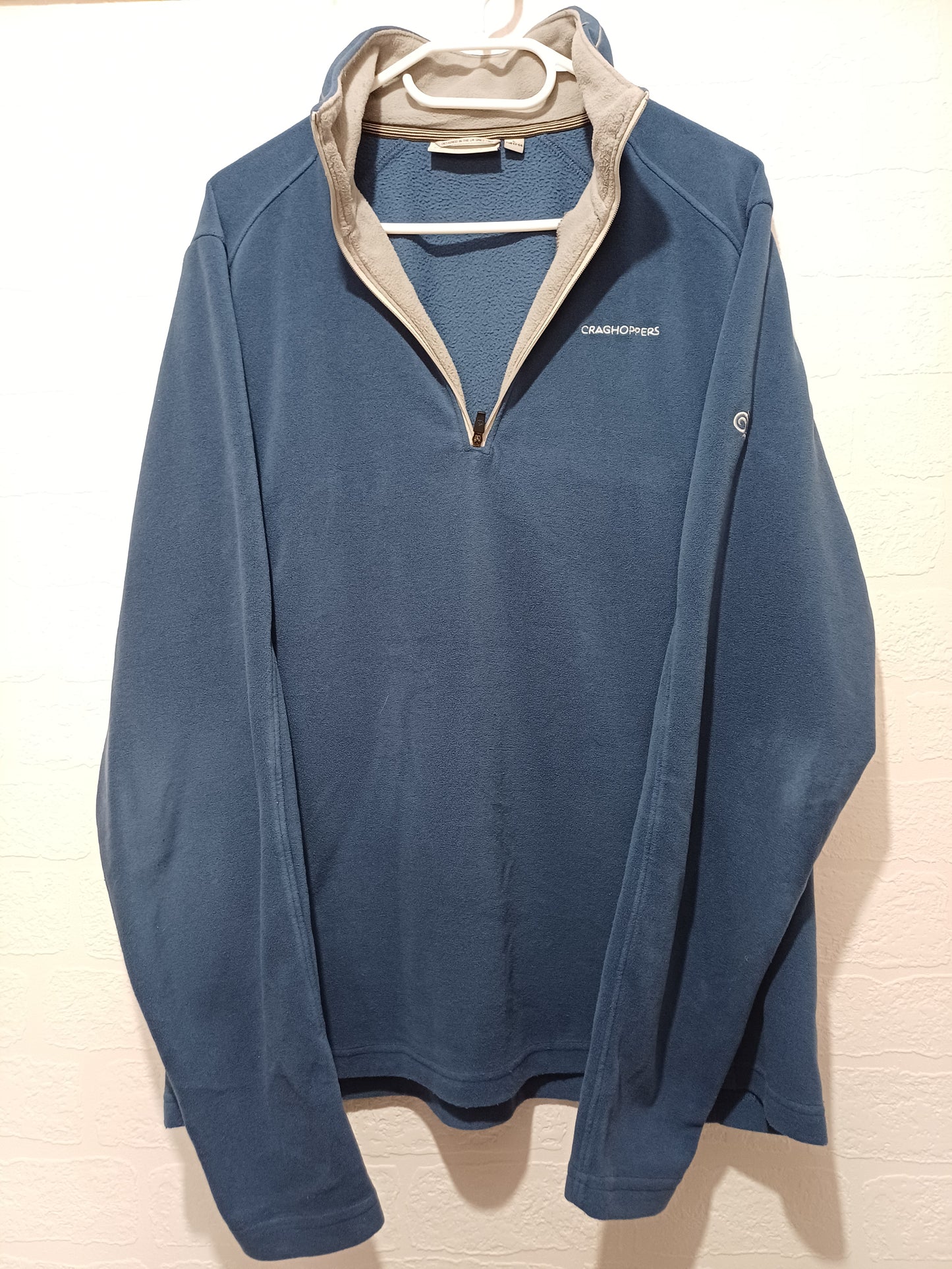 Men's & Women's Fleece Craghoppers Navy Blue Quarter Zip Large Approx. 23" PTP - Good Condition