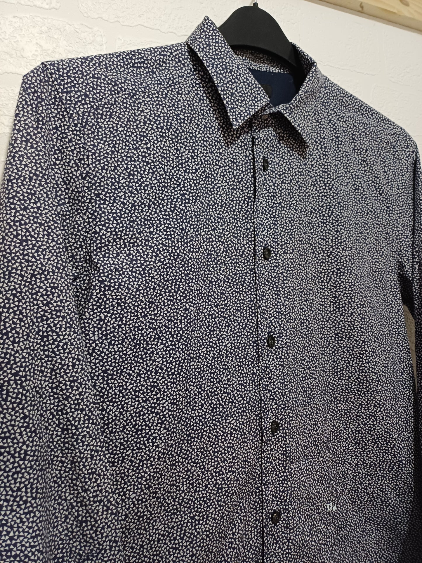 Men's Shirt Diesel Navy Blue & White Geometric Slim Fit Approx. Medium Approx. 19" PTP - Very Good Condition