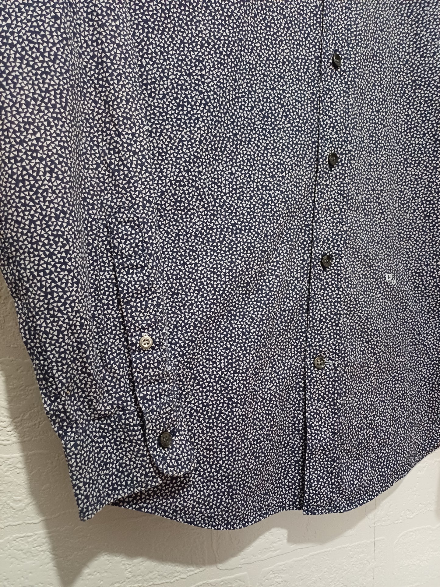 Men's Shirt Diesel Navy Blue & White Geometric Slim Fit Approx. Medium Approx. 19" PTP - Very Good Condition