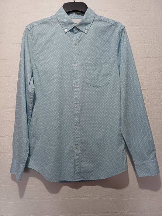 Men's Shirt Original Penguin Blue Patterned Long Sleeve Small Approx. 20" PTP - Very Good Condition