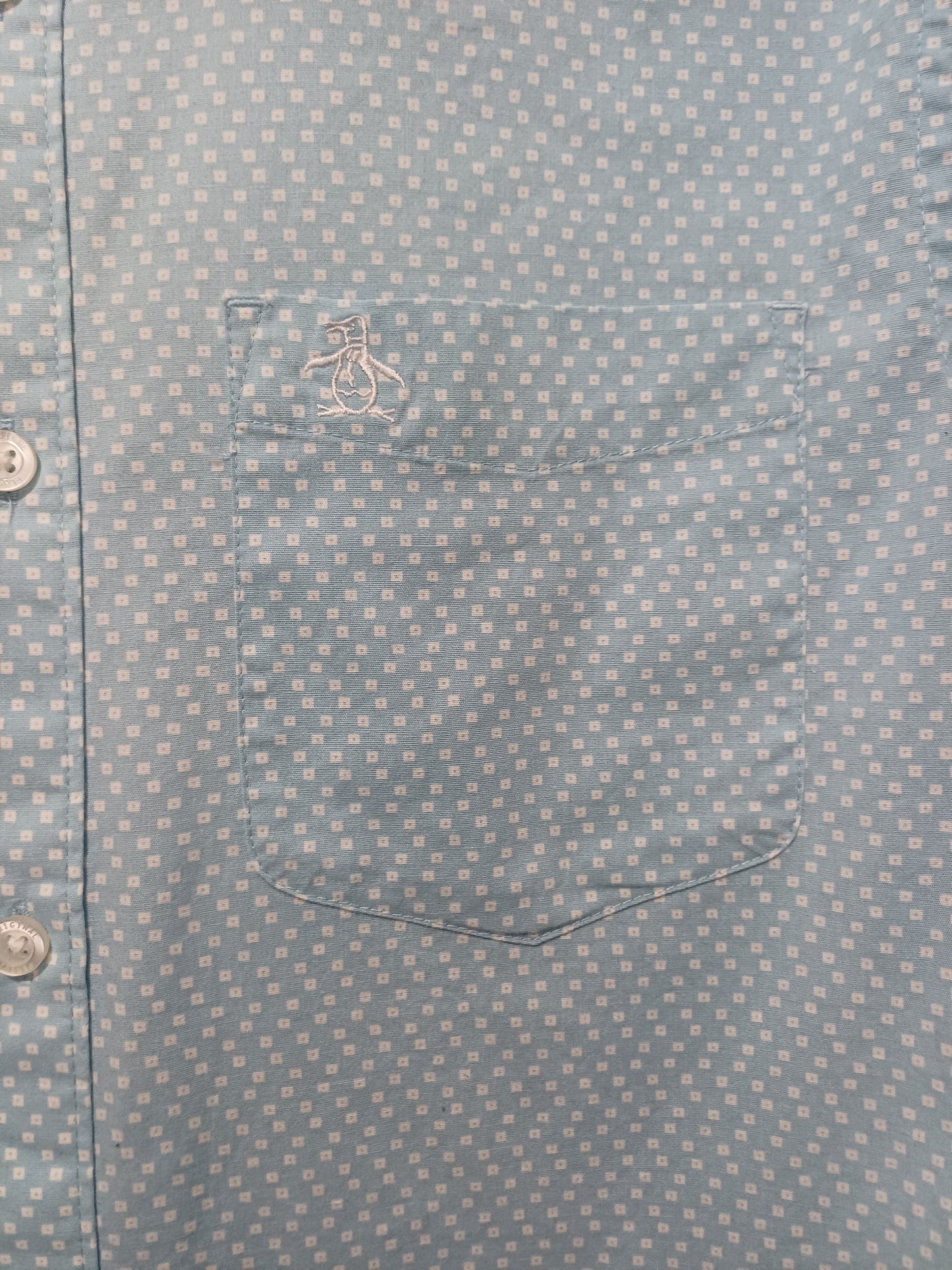 Men's Shirt Original Penguin Blue Patterned Long Sleeve Small Approx. 20" PTP - Very Good Condition
