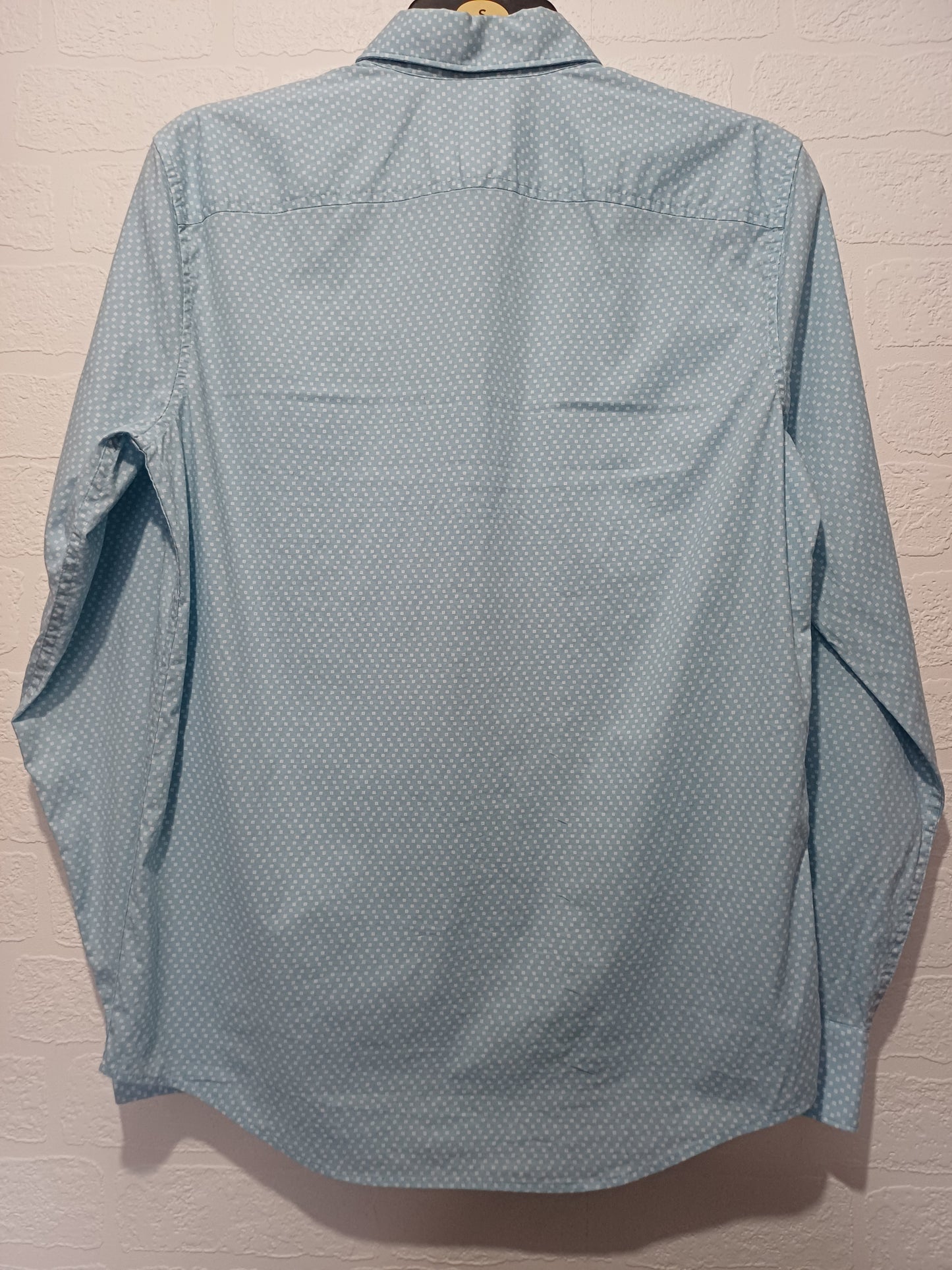 Men's Shirt Original Penguin Blue Patterned Long Sleeve Small Approx. 20" PTP - Very Good Condition