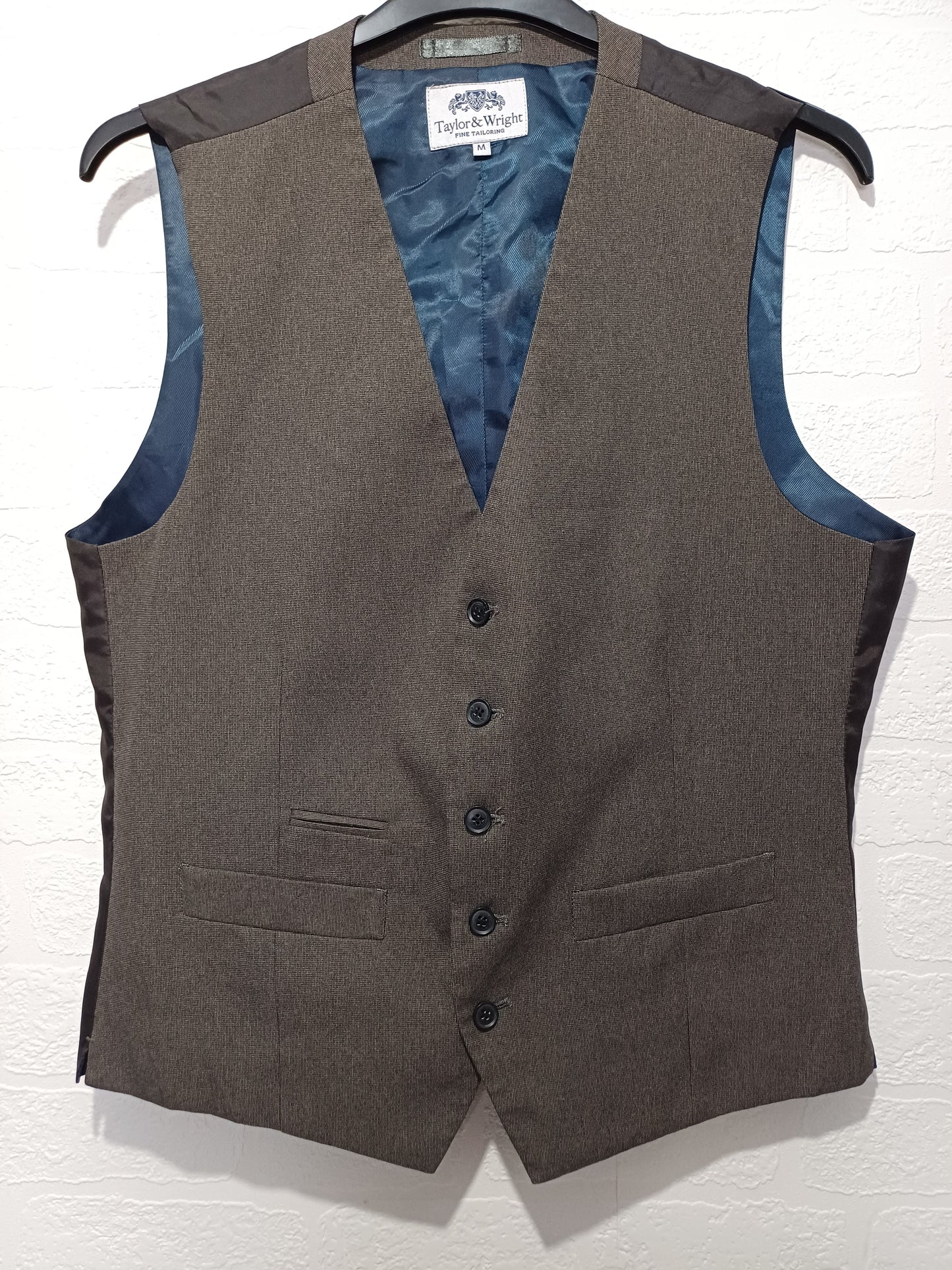 Men's Waistcoat Taylor & Wright Brown-Grey Micro Check Medium Approx. 20" PTP - Very Good Condition