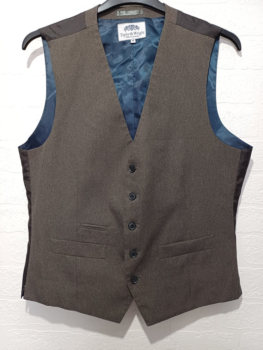 Men's Waistcoat Taylor & Wright Brown-Grey Micro Check Medium Approx. 20" PTP - Very Good Condition