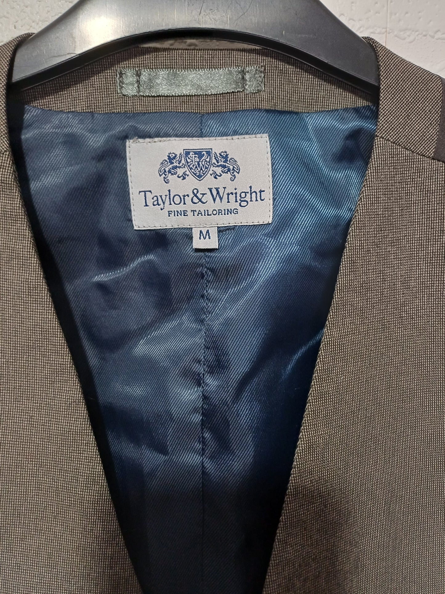 Men's Waistcoat Taylor & Wright Brown-Grey Micro Check Medium Approx. 20" PTP - Very Good Condition