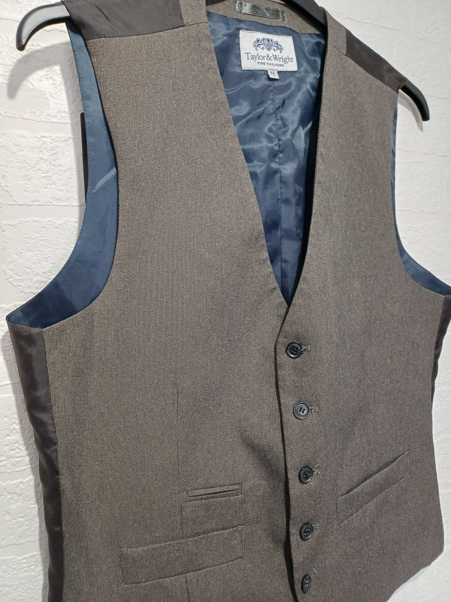 Men's Waistcoat Taylor & Wright Brown-Grey Micro Check Medium Approx. 20" PTP - Very Good Condition