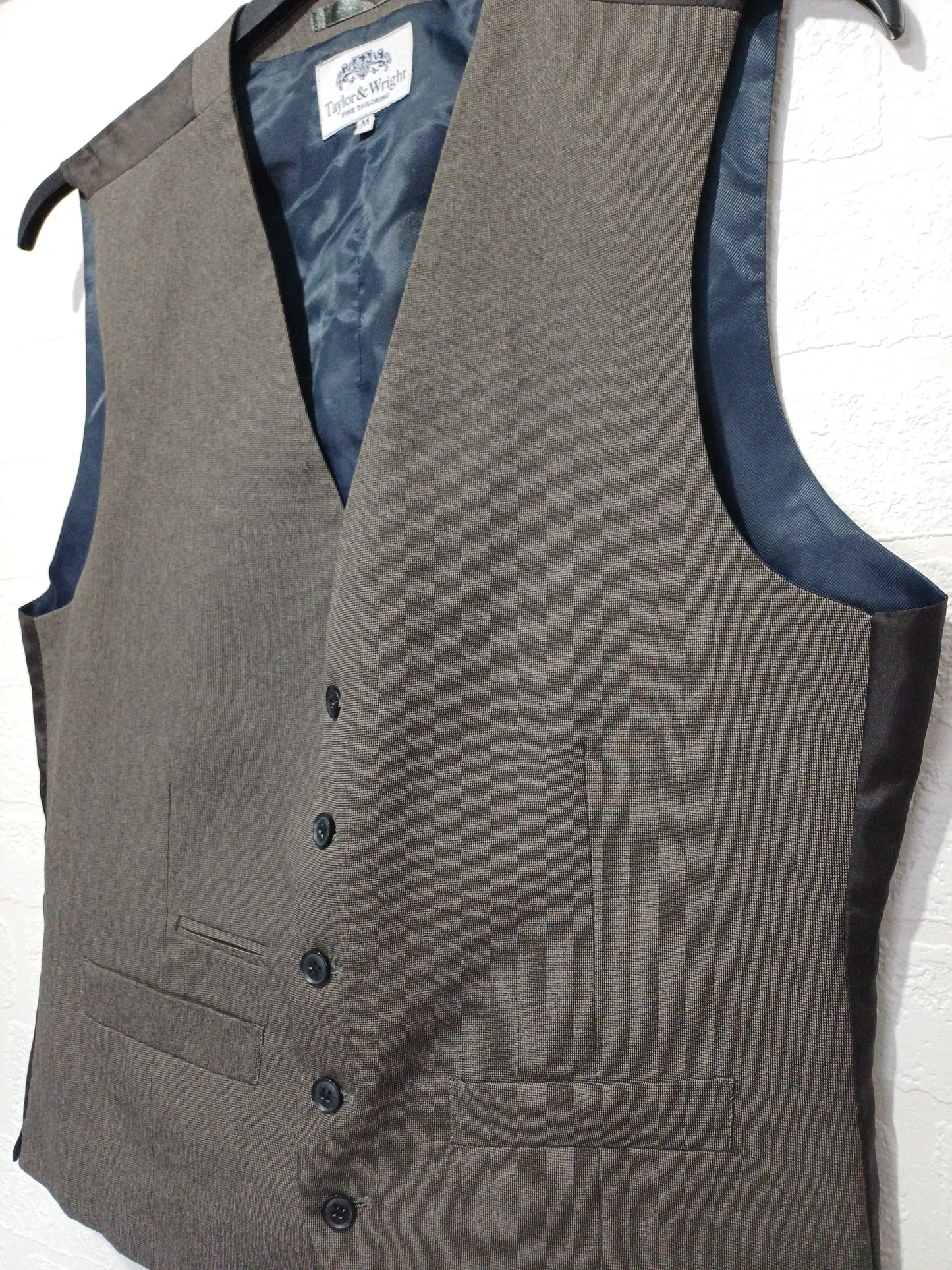 Men's Waistcoat Taylor & Wright Brown-Grey Micro Check Medium Approx. 20" PTP - Very Good Condition
