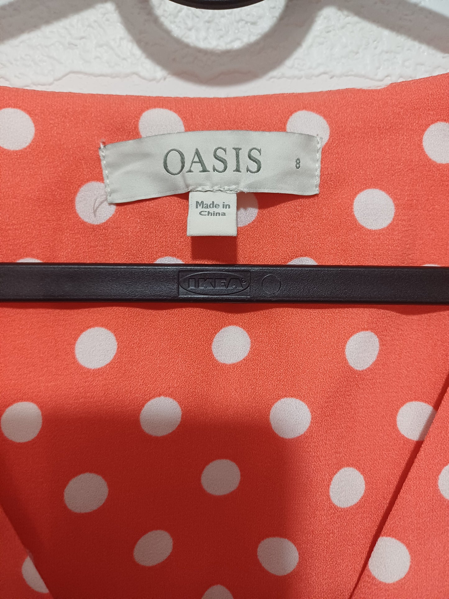 Women's Dress Oasis Orange White Polka Dot Size 8 Approx. 15" PTP - Very Good Condition