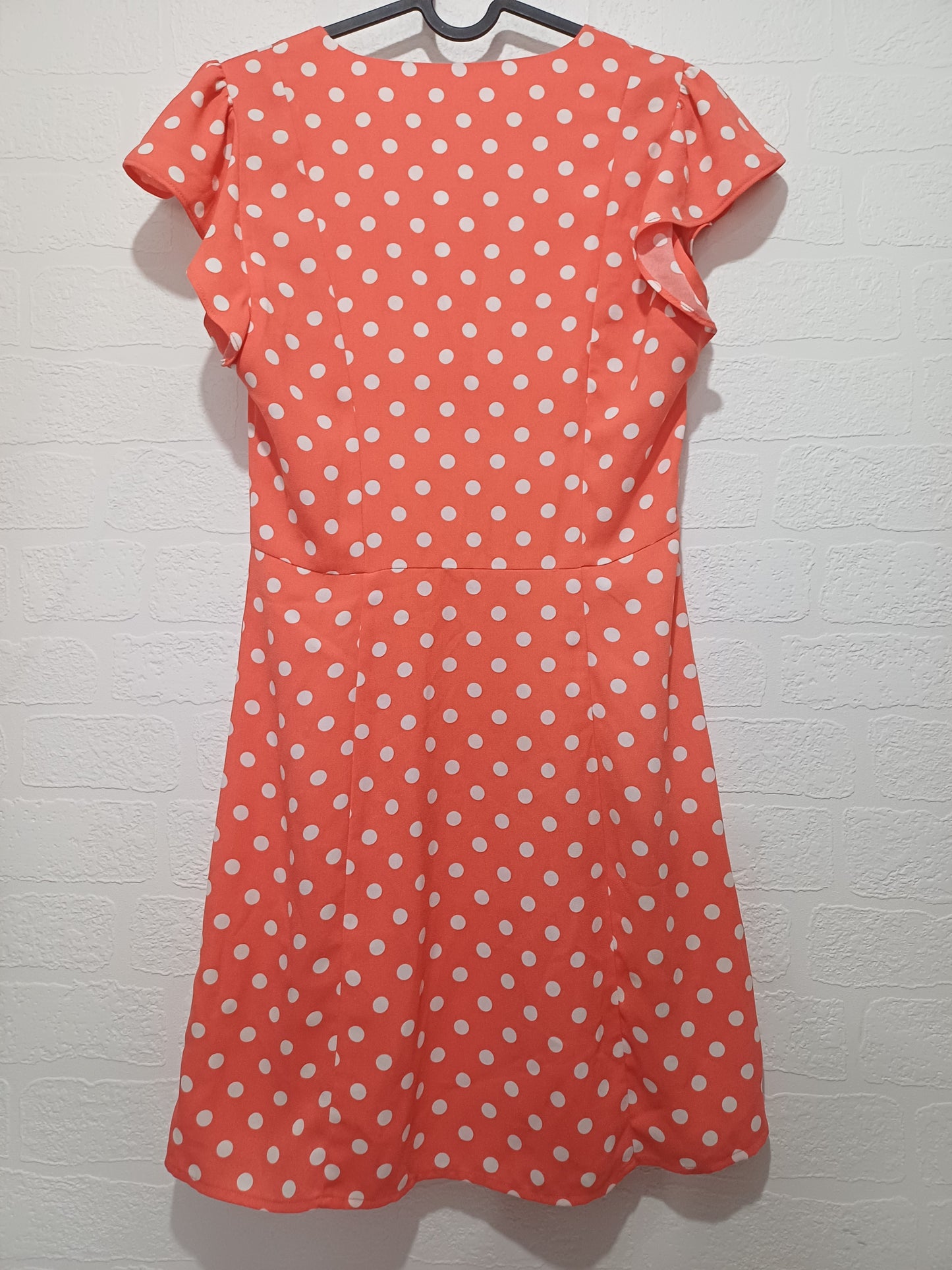 Women's Dress Oasis Orange White Polka Dot Size 8 Approx. 15" PTP - Very Good Condition