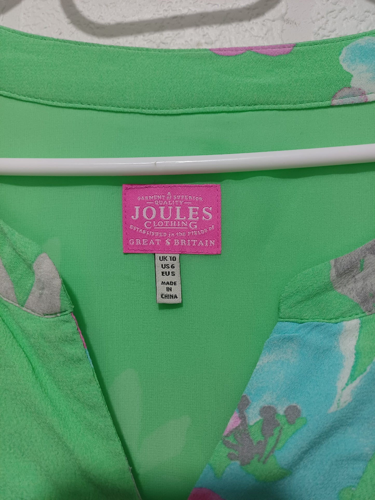 Women's Dress Joules Green Floral Shift Midi Viscose UK 10 Approx. 20" PTP - Very Good Condition