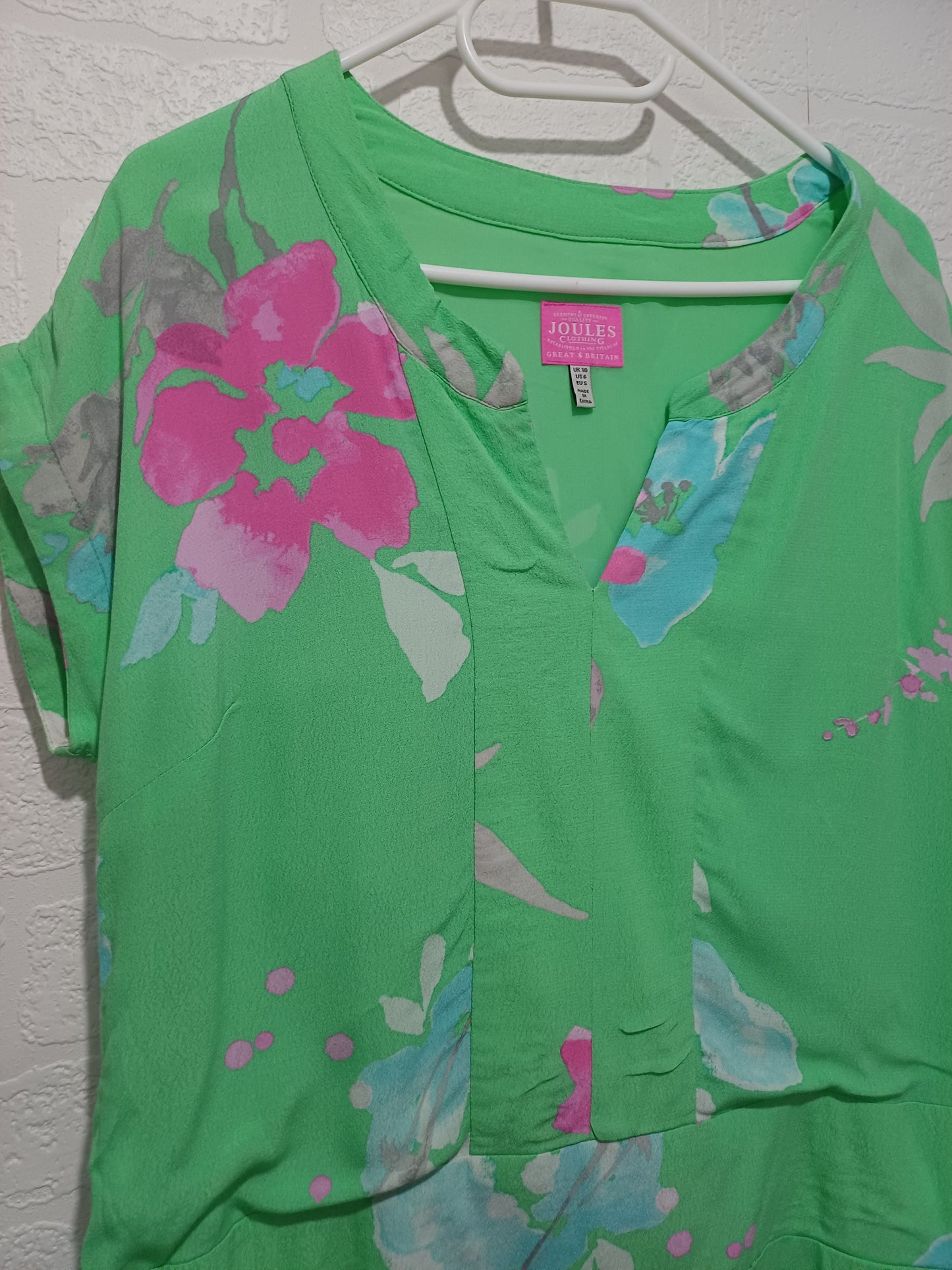Women's Dress Joules Green Floral Shift Midi Viscose UK 10 Approx. 20" PTP - Very Good Condition