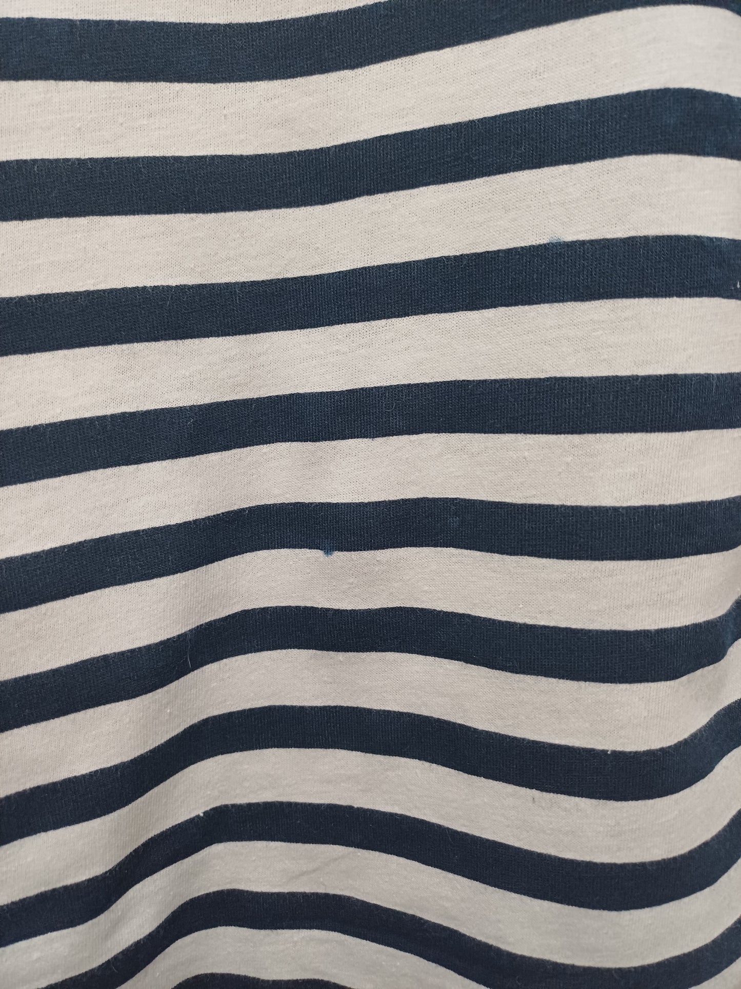 Women's Polo Top Anne De Lancay Navy Blue White Stripe Collared Size L Approx. 21" PTP - Very Good Condition