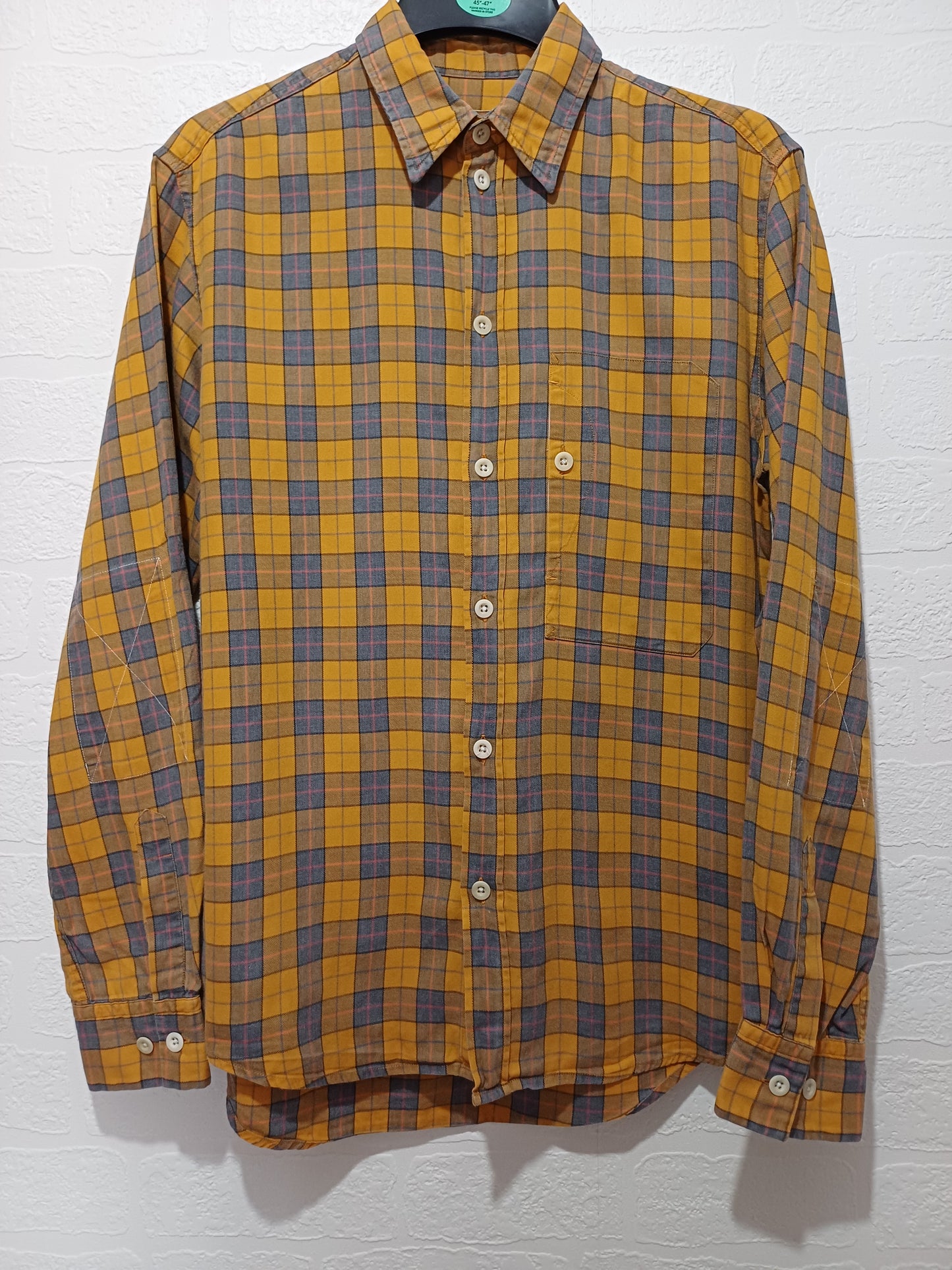 Men's Shirt Albam Mustard Yellow & Blue Check Long Sleeve Size M - Very Good Condition