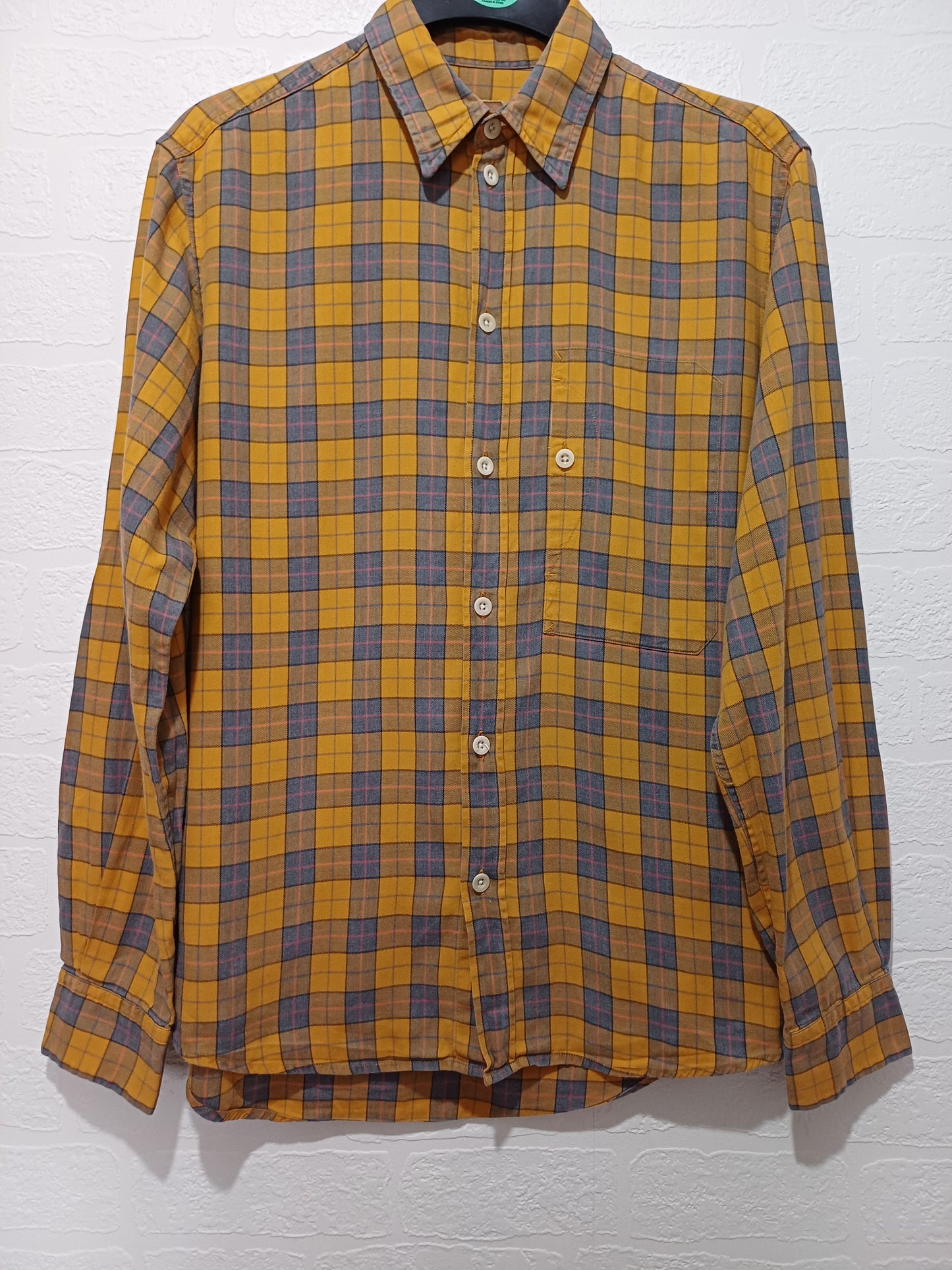 Men's Shirt Albam Mustard Yellow & Blue Check Long Sleeve Size M - Very Good Condition