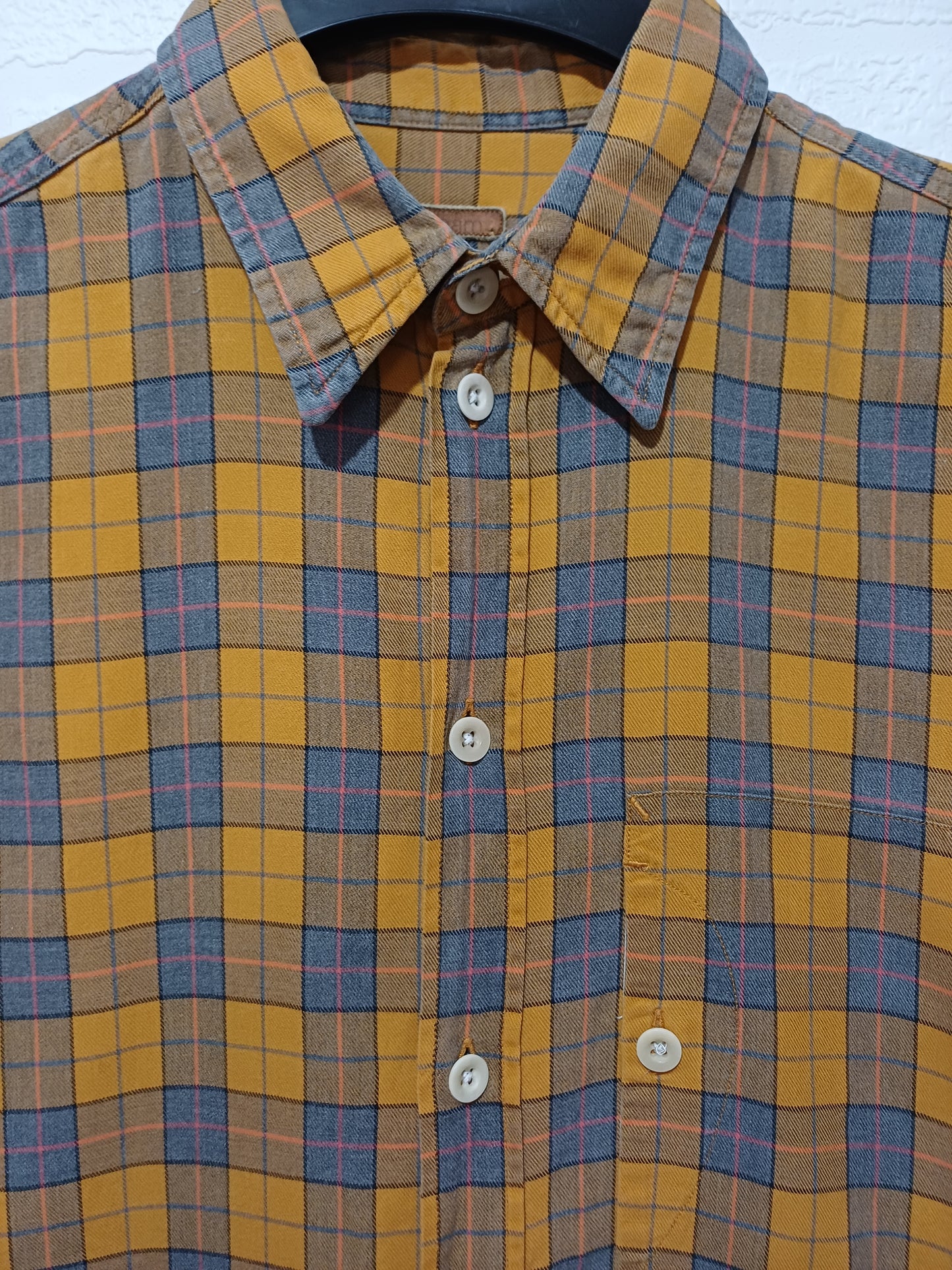 Men's Shirt Albam Mustard Yellow & Blue Check Long Sleeve Size M - Very Good Condition