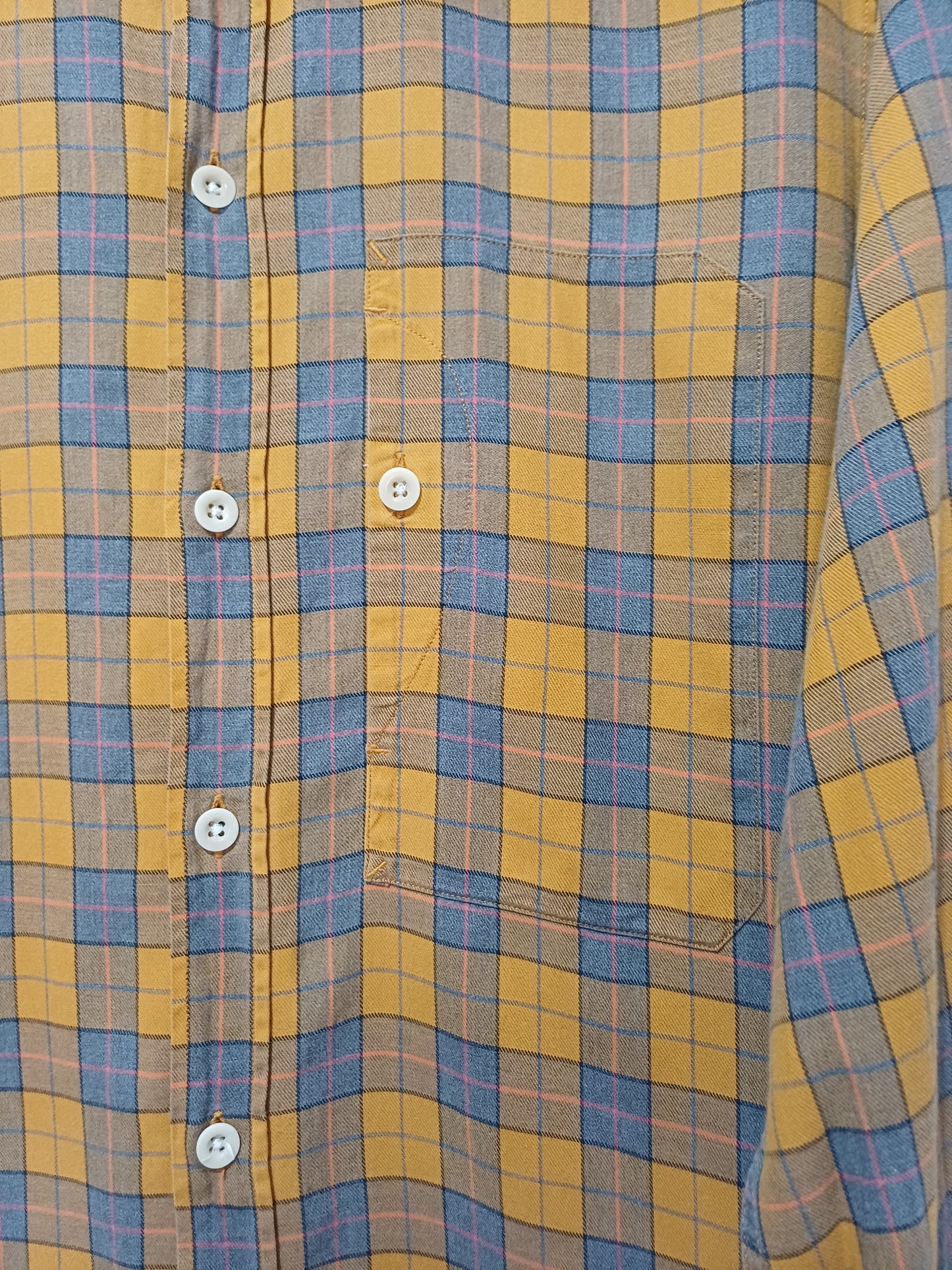 Men's Shirt Albam Mustard Yellow & Blue Check Long Sleeve Size M - Very Good Condition