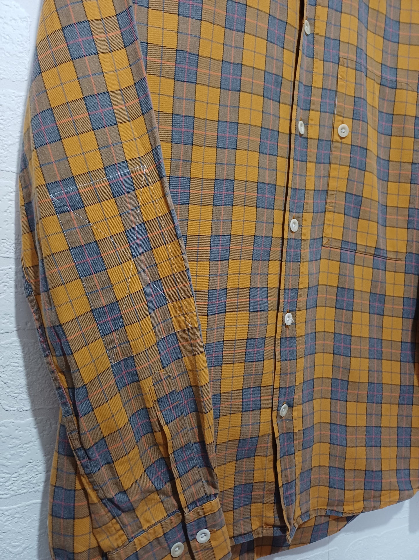 Men's Shirt Albam Mustard Yellow & Blue Check Long Sleeve Size M - Very Good Condition