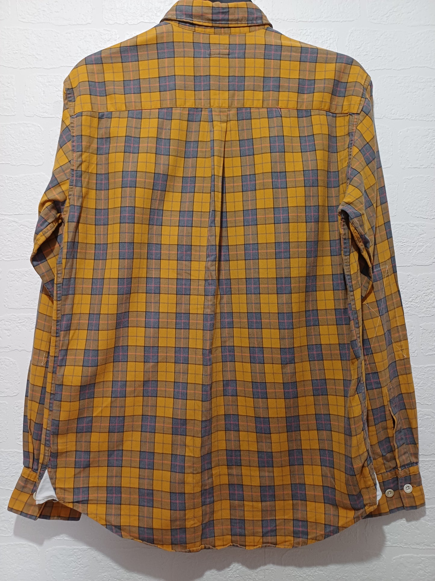 Men's Shirt Albam Mustard Yellow & Blue Check Long Sleeve Size M - Very Good Condition