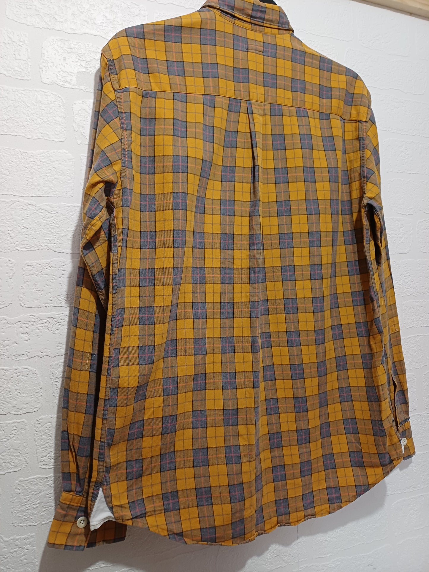 Men's Shirt Albam Mustard Yellow & Blue Check Long Sleeve Size M - Very Good Condition