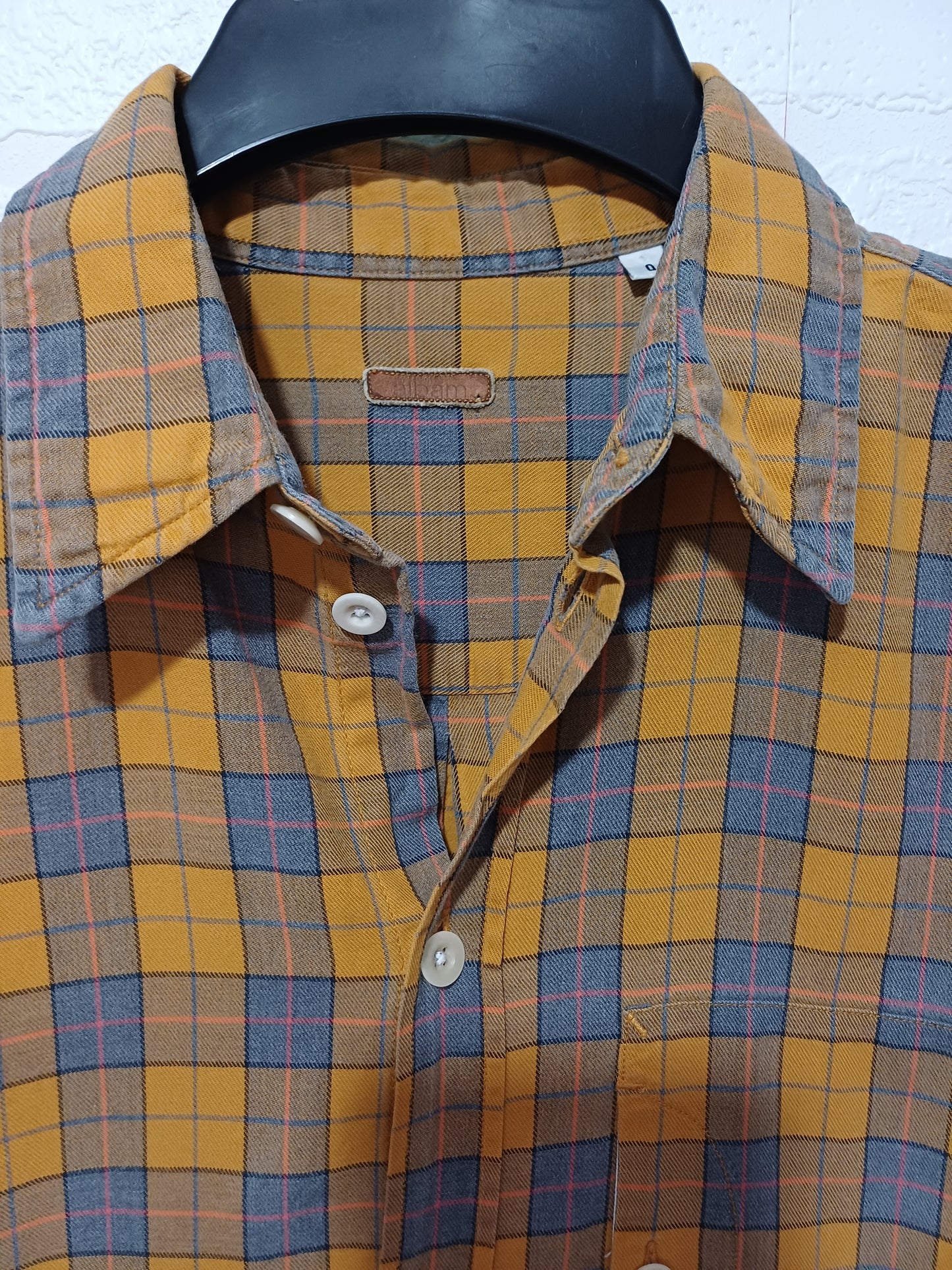 Men's Shirt Albam Mustard Yellow & Blue Check Long Sleeve Size M - Very Good Condition