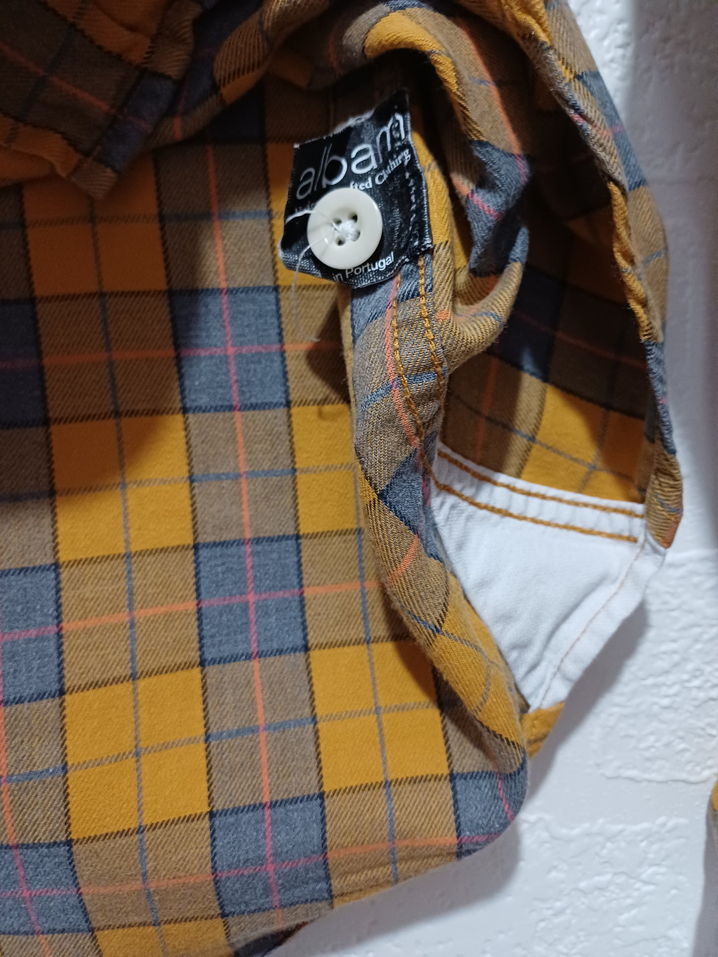 Men's Shirt Albam Mustard Yellow & Blue Check Long Sleeve Size M - Very Good Condition