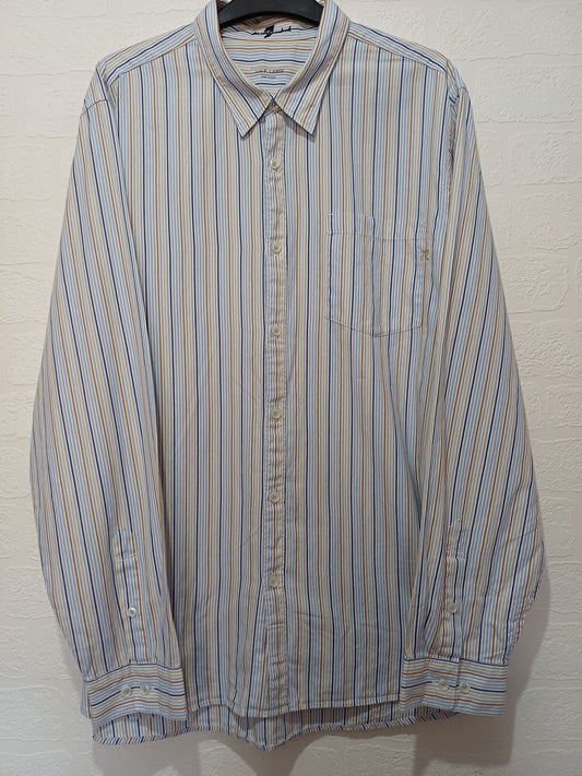 Men's Shirt 7 For All Mankind Light Blue Navy & Mustard Yellow Stripe XL - Very Good Condition