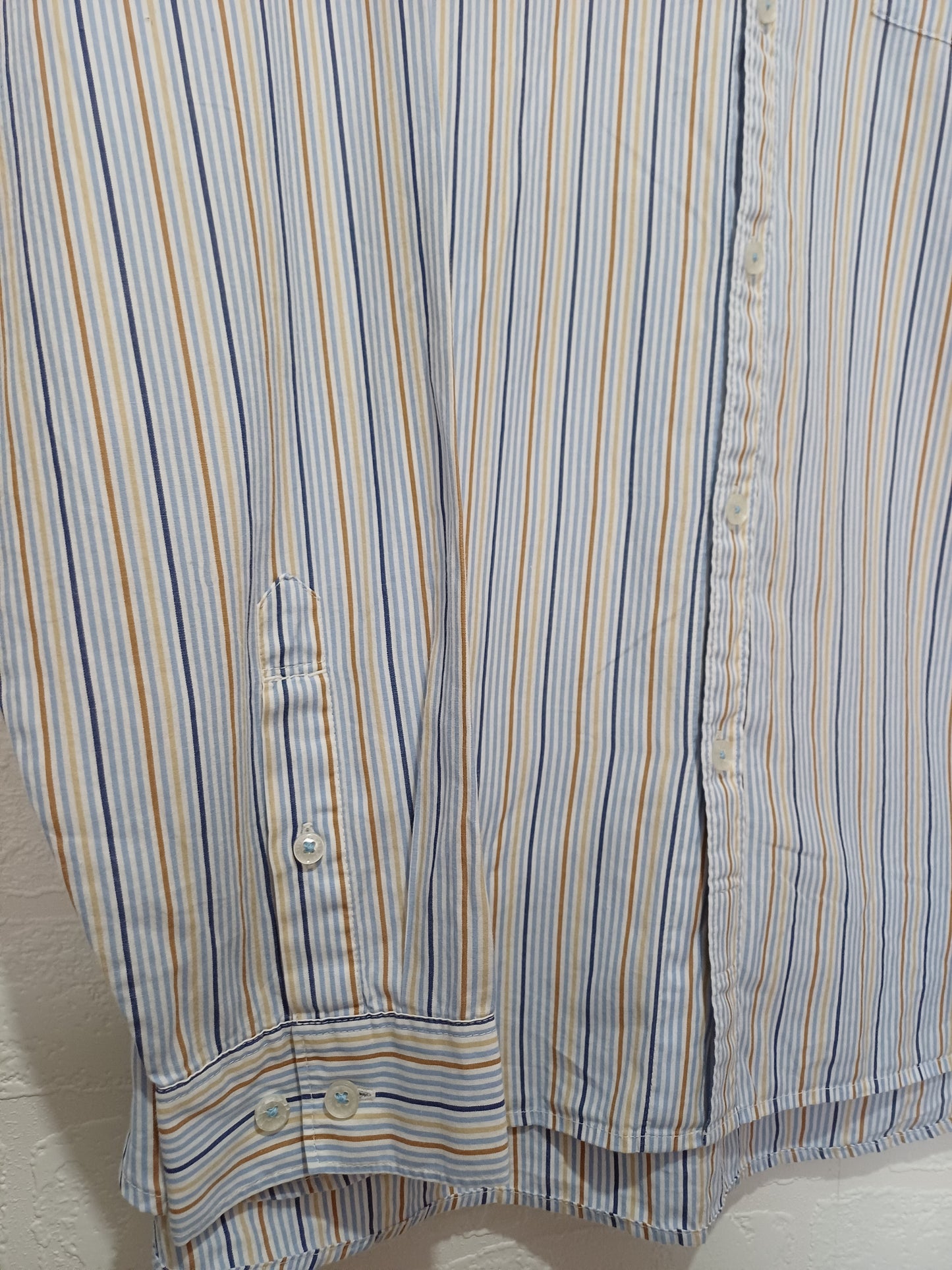 Men's Shirt 7 For All Mankind Light Blue Navy & Mustard Yellow Stripe XL - Very Good Condition