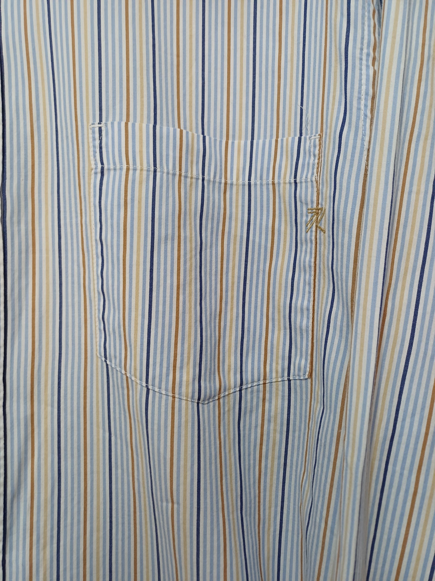 Men's Shirt 7 For All Mankind Light Blue Navy & Mustard Yellow Stripe XL - Very Good Condition