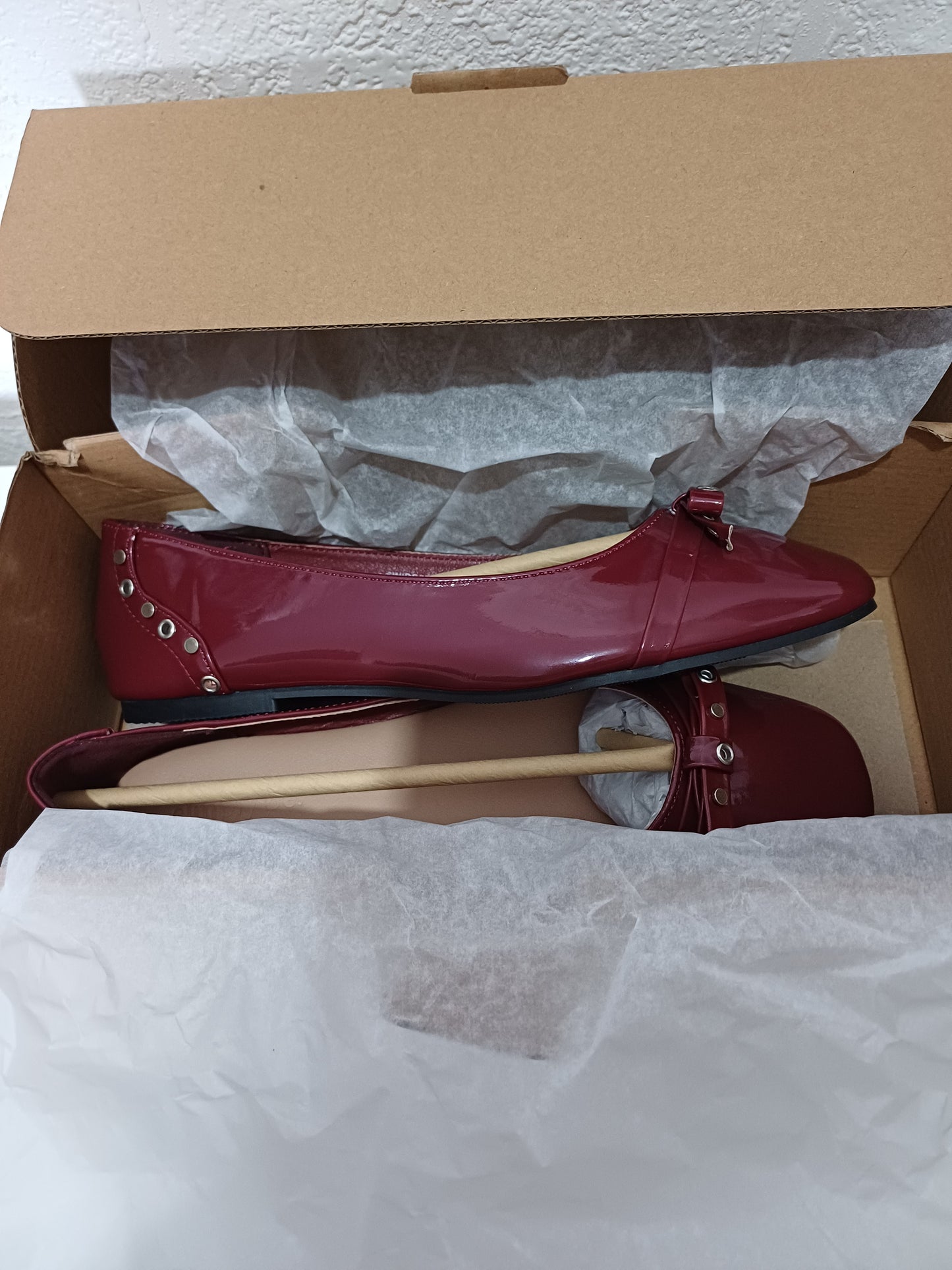 Women's Flats Simply Be Burgundy Bow & Stud Detail Wide Fit UK 6 - New In Box