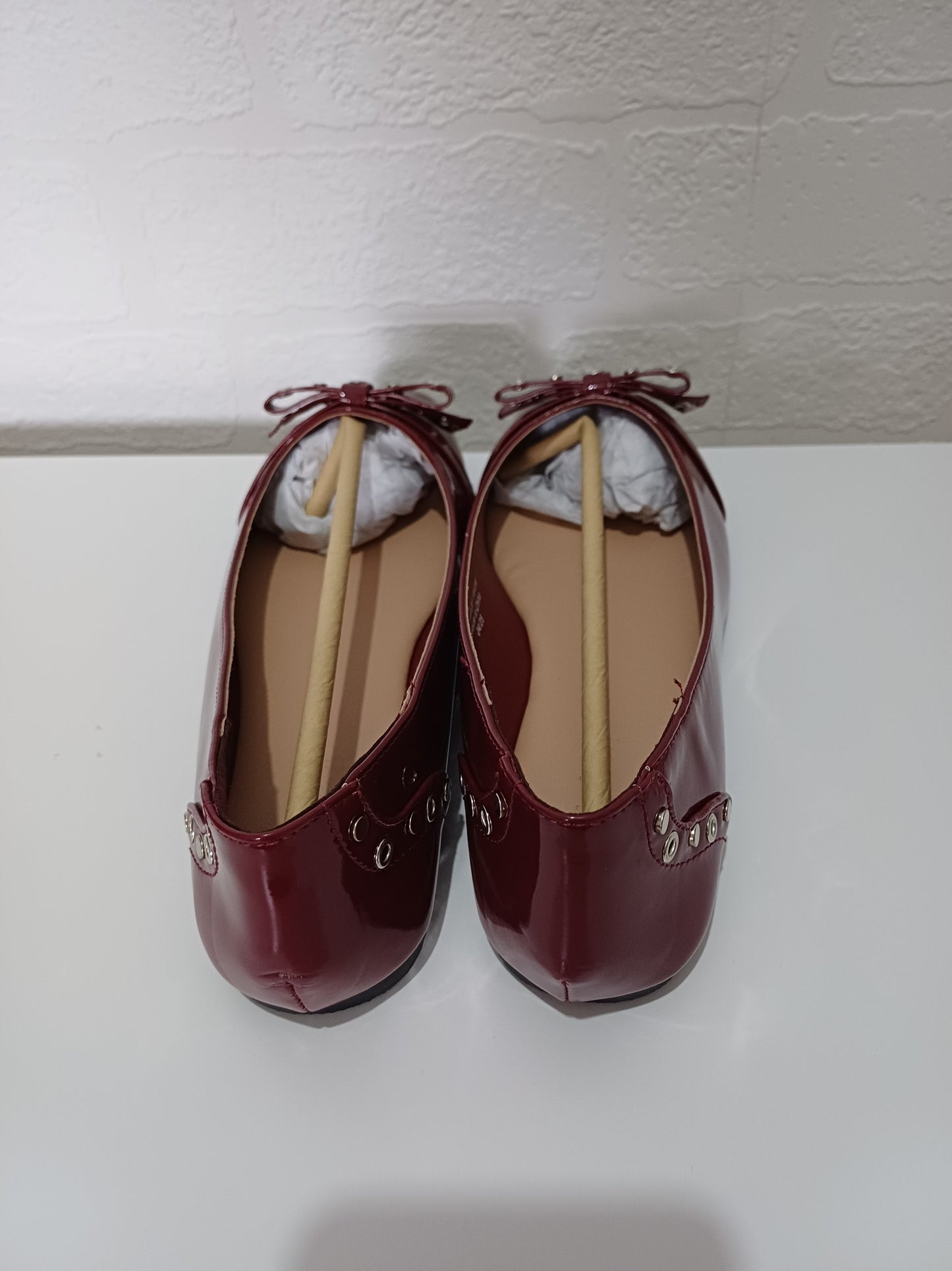 Women's Flats Simply Be Burgundy Bow & Stud Detail Wide Fit UK 6 - New In Box