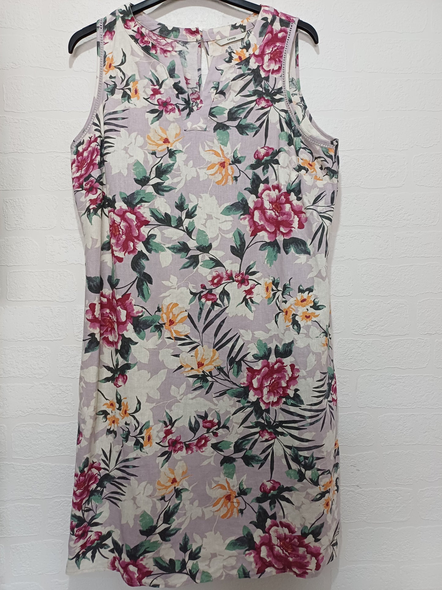 Women's Dress George Purple Lilac Floral Sleeveless Linen Blend Size 18 Approx. 22" PTP - Very Good Condition