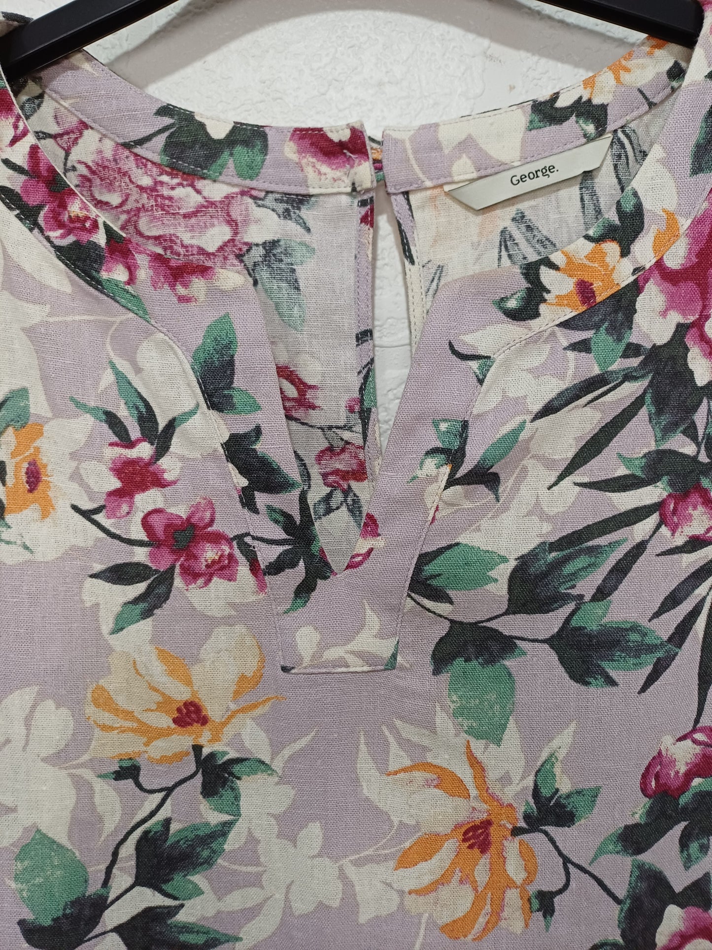 Women's Dress George Purple Lilac Floral Sleeveless Linen Blend Size 18 Approx. 22" PTP - Very Good Condition