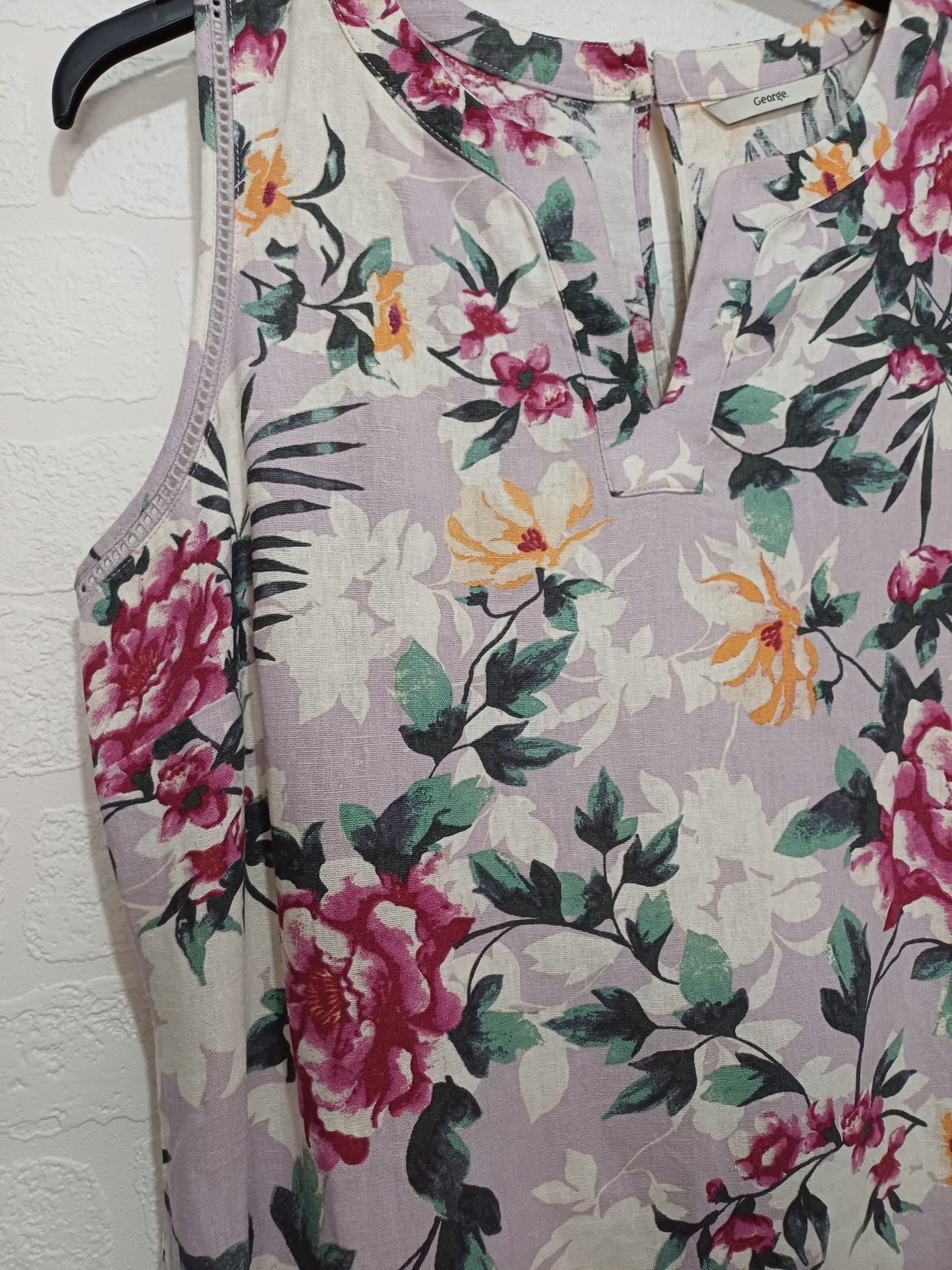 Women's Dress George Purple Lilac Floral Sleeveless Linen Blend Size 18 Approx. 22" PTP - Very Good Condition