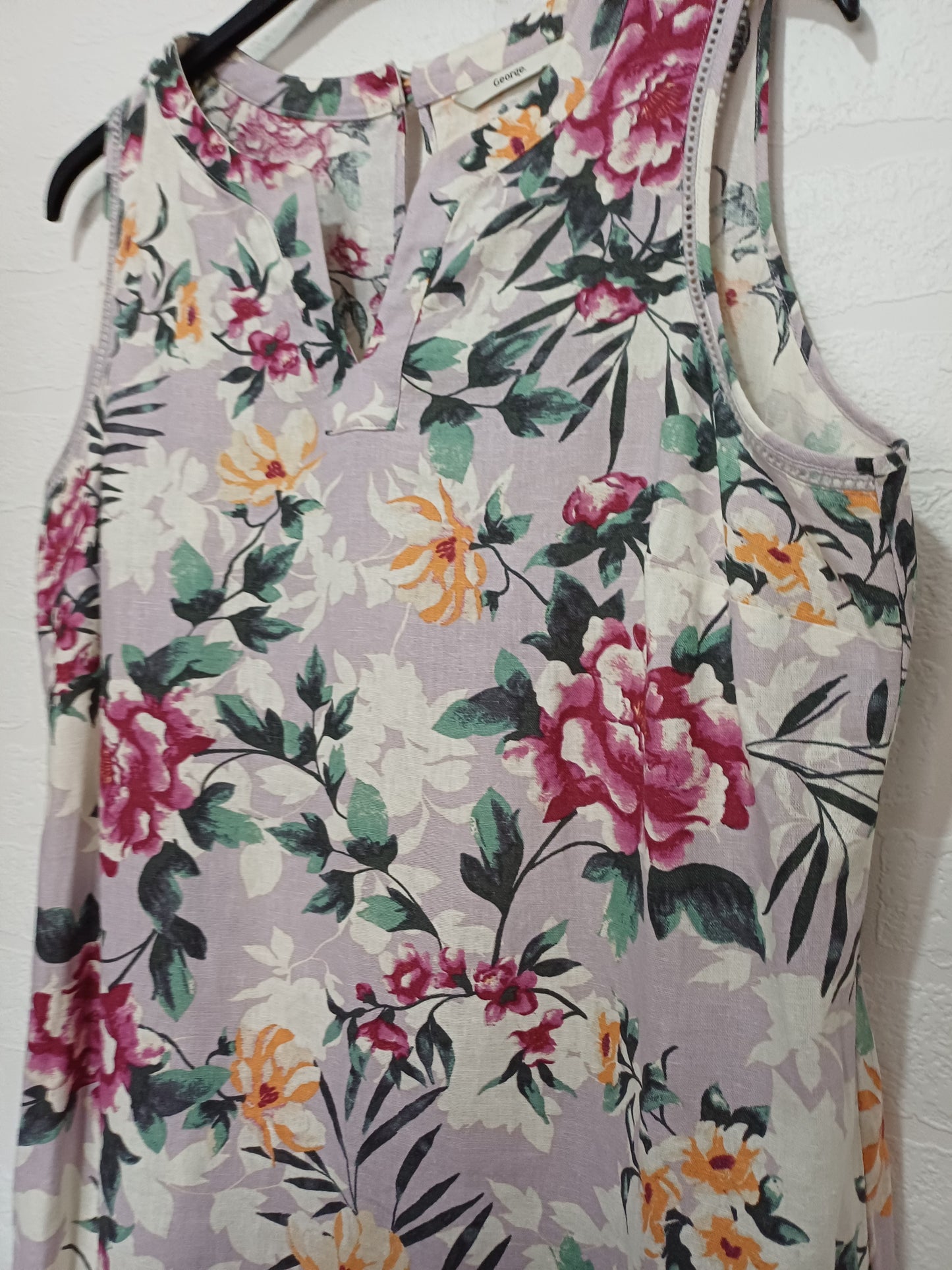 Women's Dress George Purple Lilac Floral Sleeveless Linen Blend Size 18 Approx. 22" PTP - Very Good Condition