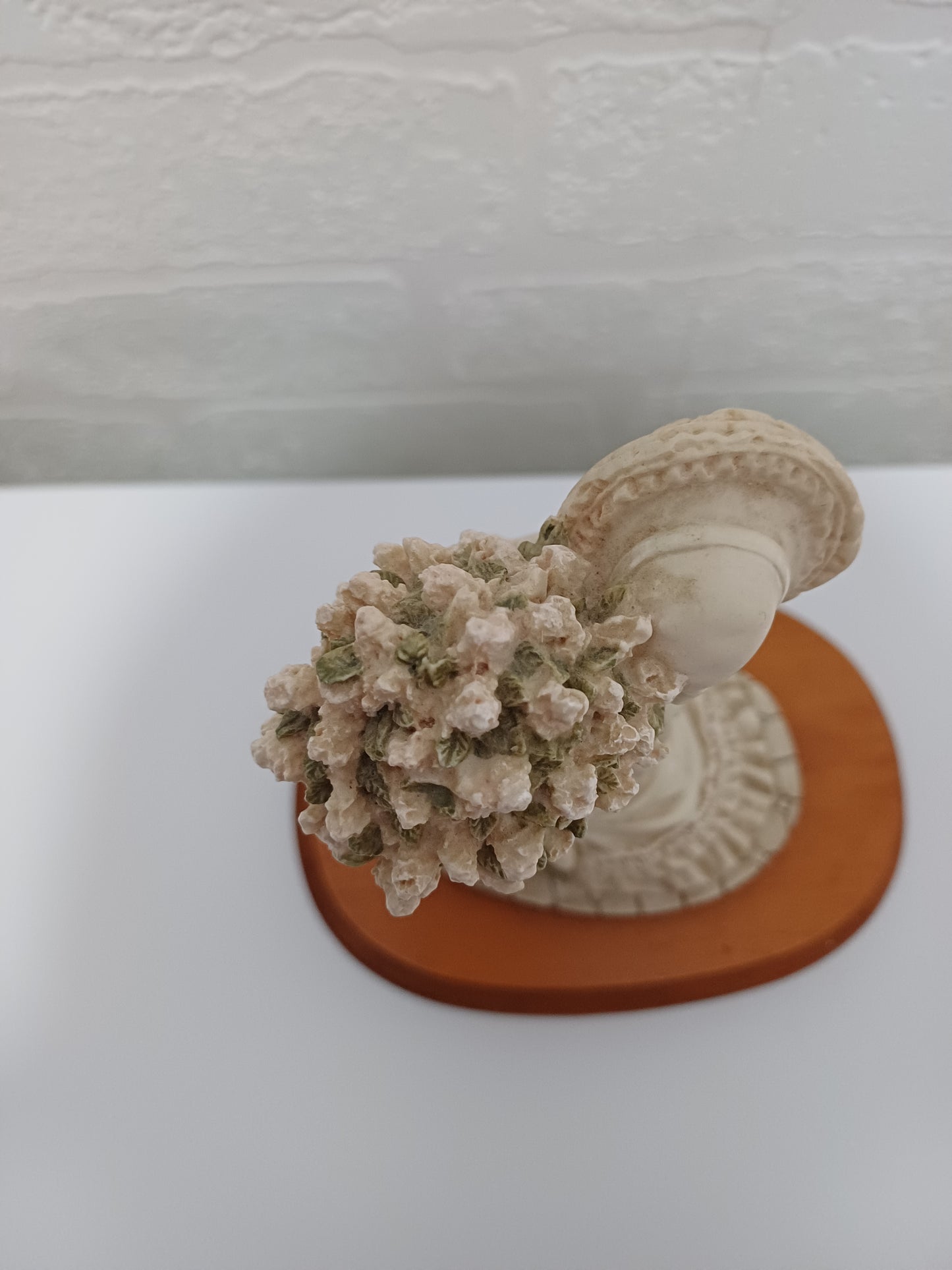 The Leonardo Collection Charlotte Figurine Victorian Lady with Vase of Flowers on Wooden Plinth Dated 1991 Approx. 20cm H x 10cm W (with Plinth) - Good Vintage Condition