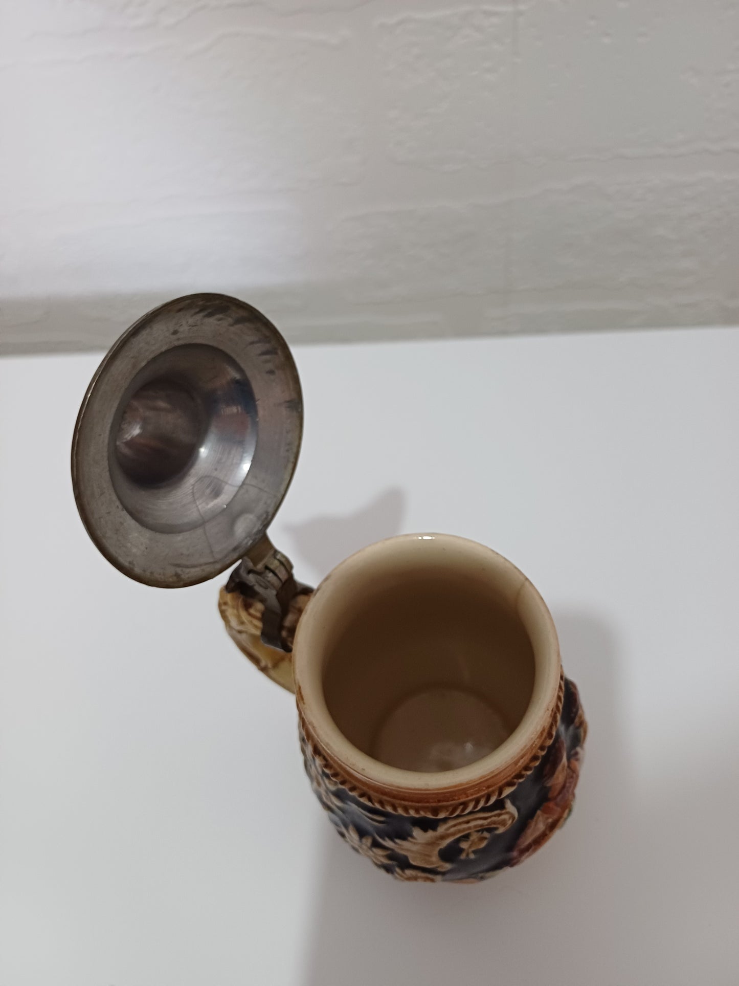 German Beer Stein with Hinged Lid Marked Germany Approx. 10cm H (14cm with Lid) - Vintage Condition