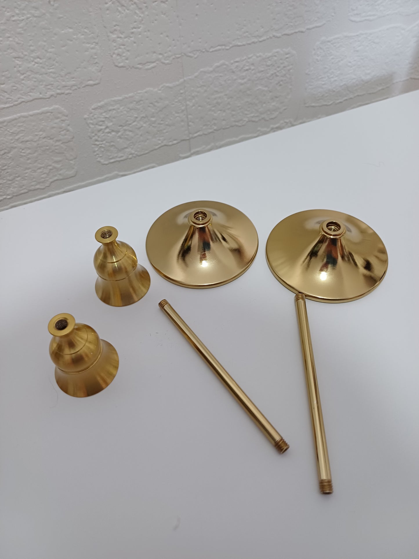 Pair of Gold Tone Metal Candlesticks Candle Holders 16cm Detachable Screw Together Sections Traditional Design - Very Good Condition