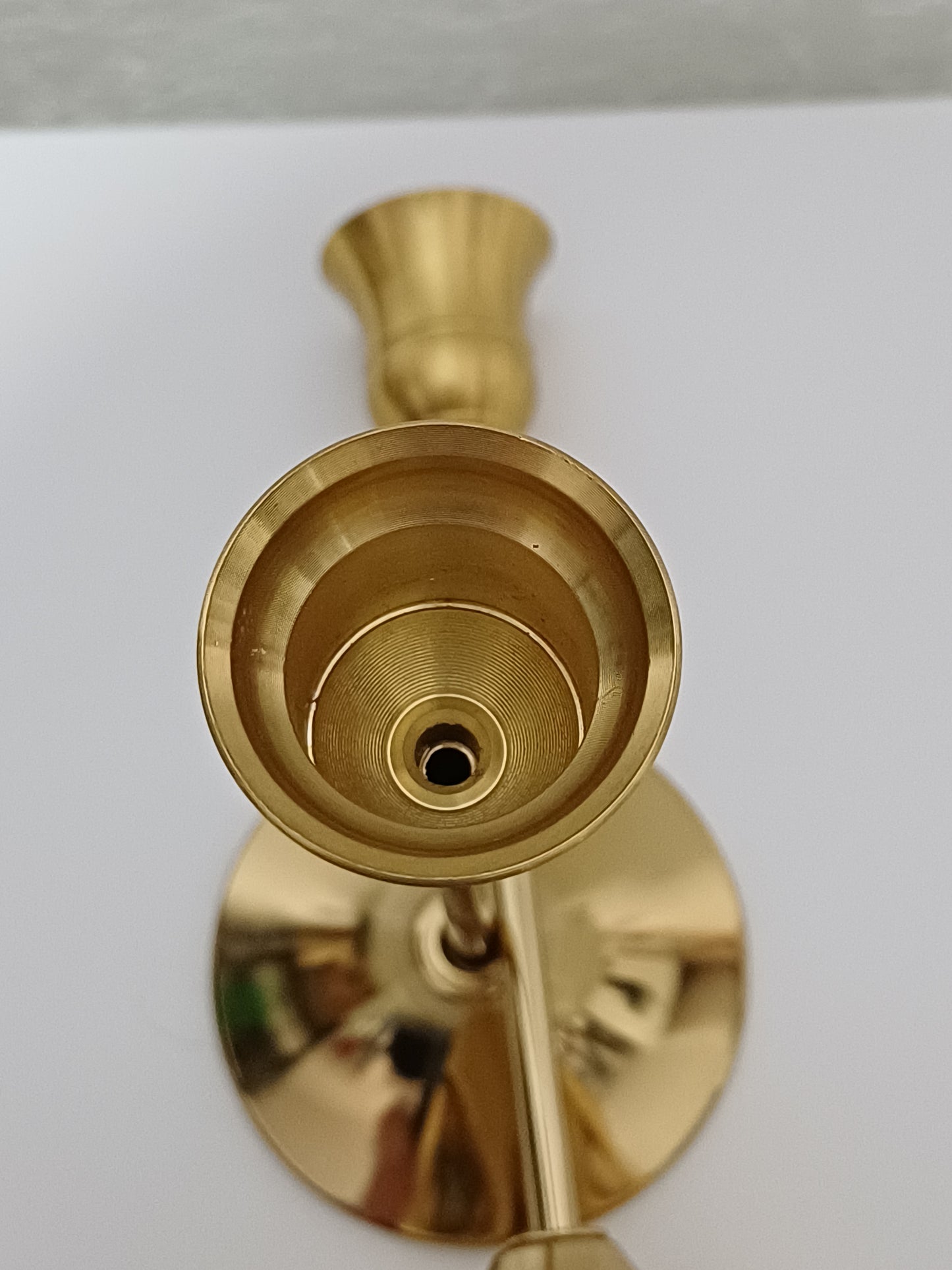 Pair of Gold Tone Metal Candlesticks Candle Holders 16cm Detachable Screw Together Sections Traditional Design - Very Good Condition