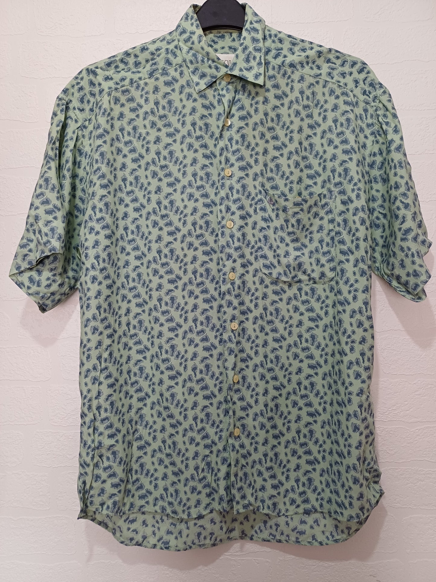 Men's Shirt DeKalb Mint Green & Blue Short Sleeve Chest Pocket Button Front Approx. XXL - Very Good Condition