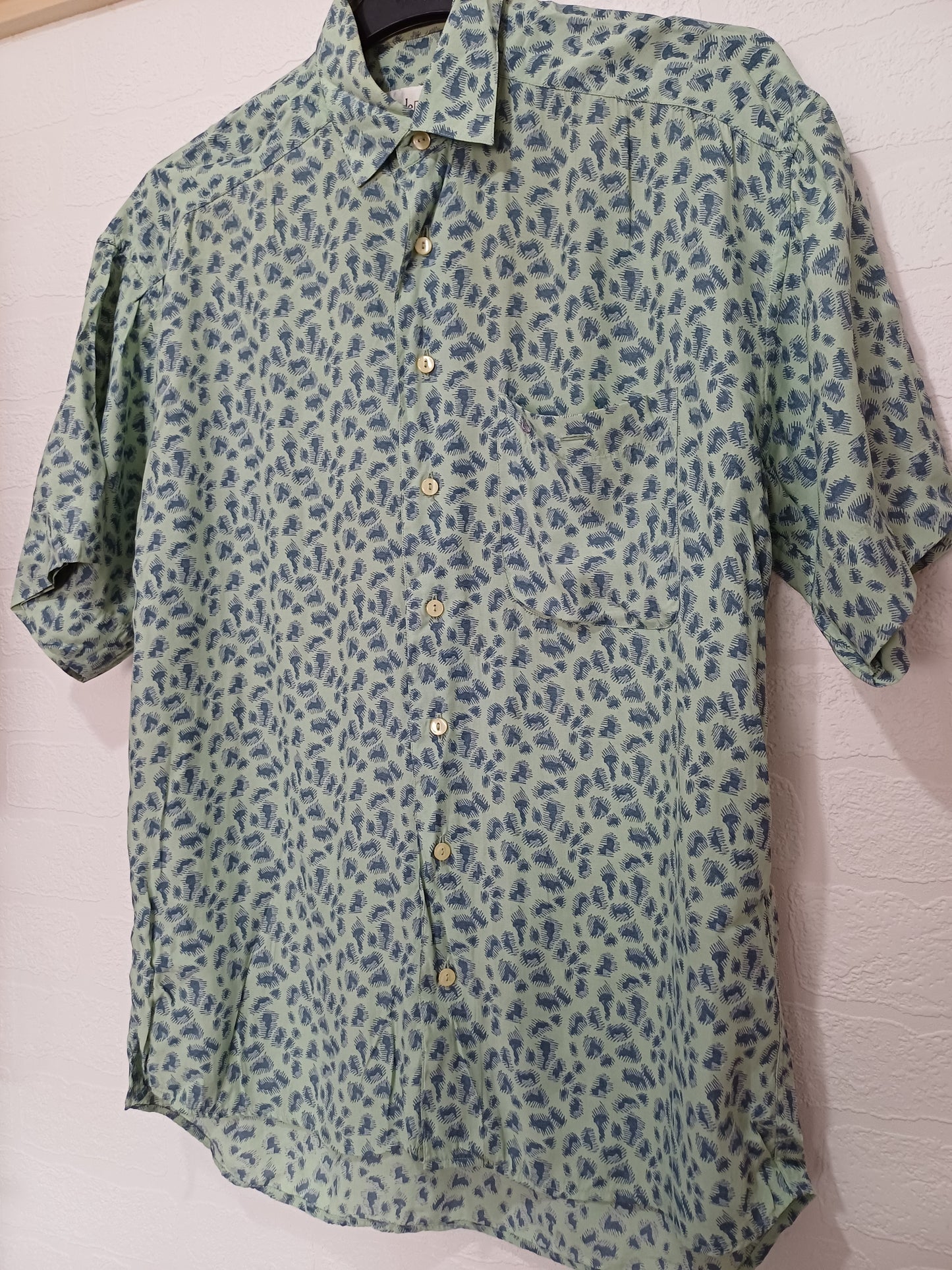 Men's Shirt DeKalb Mint Green & Blue Short Sleeve Chest Pocket Button Front Approx. XXL - Very Good Condition
