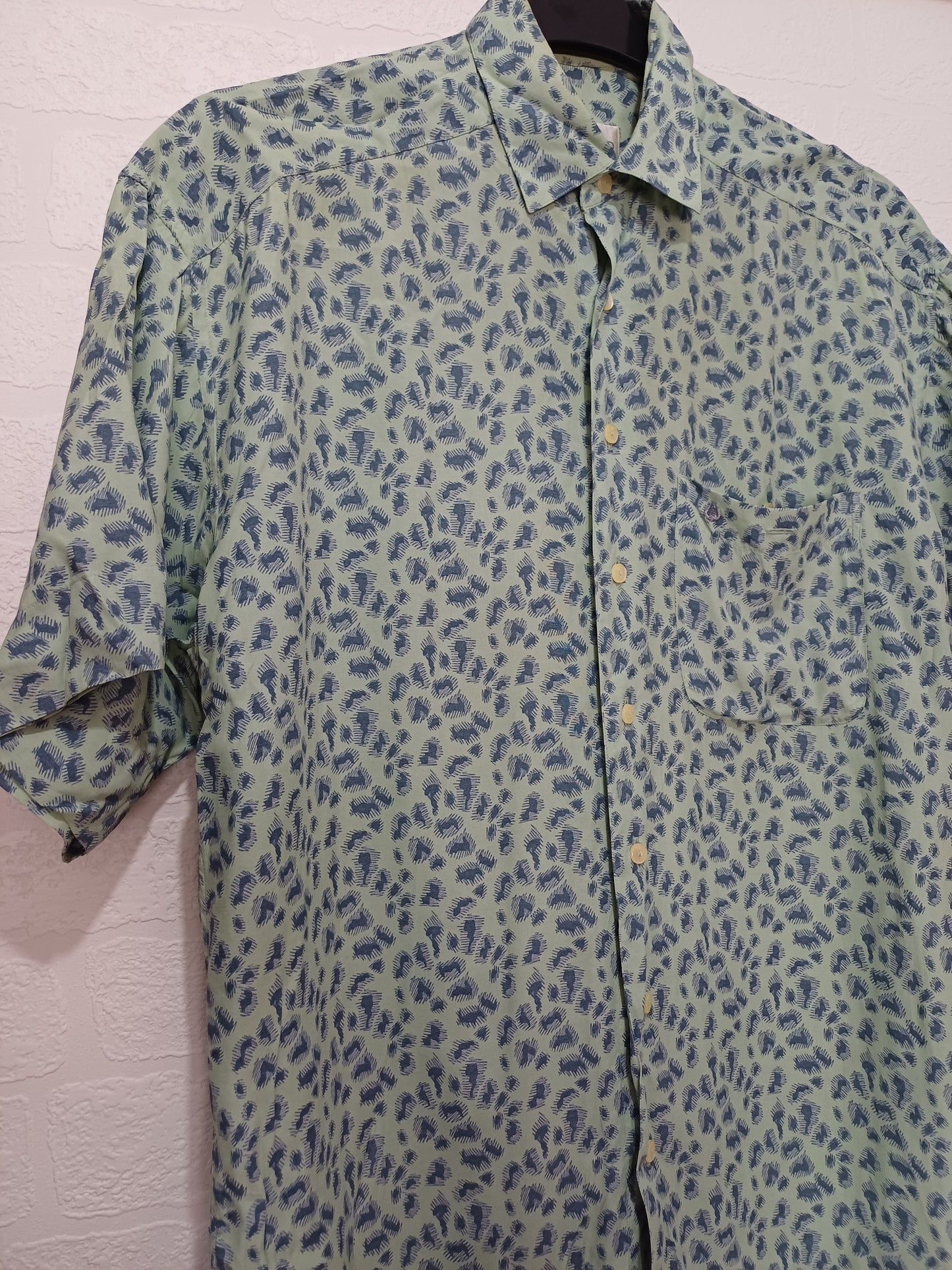 Men's Shirt DeKalb Mint Green & Blue Short Sleeve Chest Pocket Button Front Approx. XXL - Very Good Condition